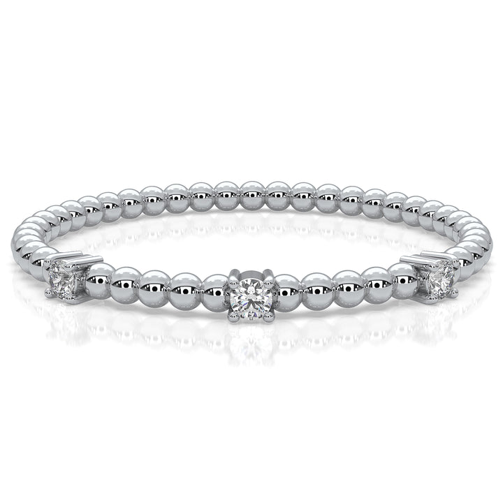 Stackable Round Lab Diamond And Beaded Ball Design Fashion Ring 0.04ctw.