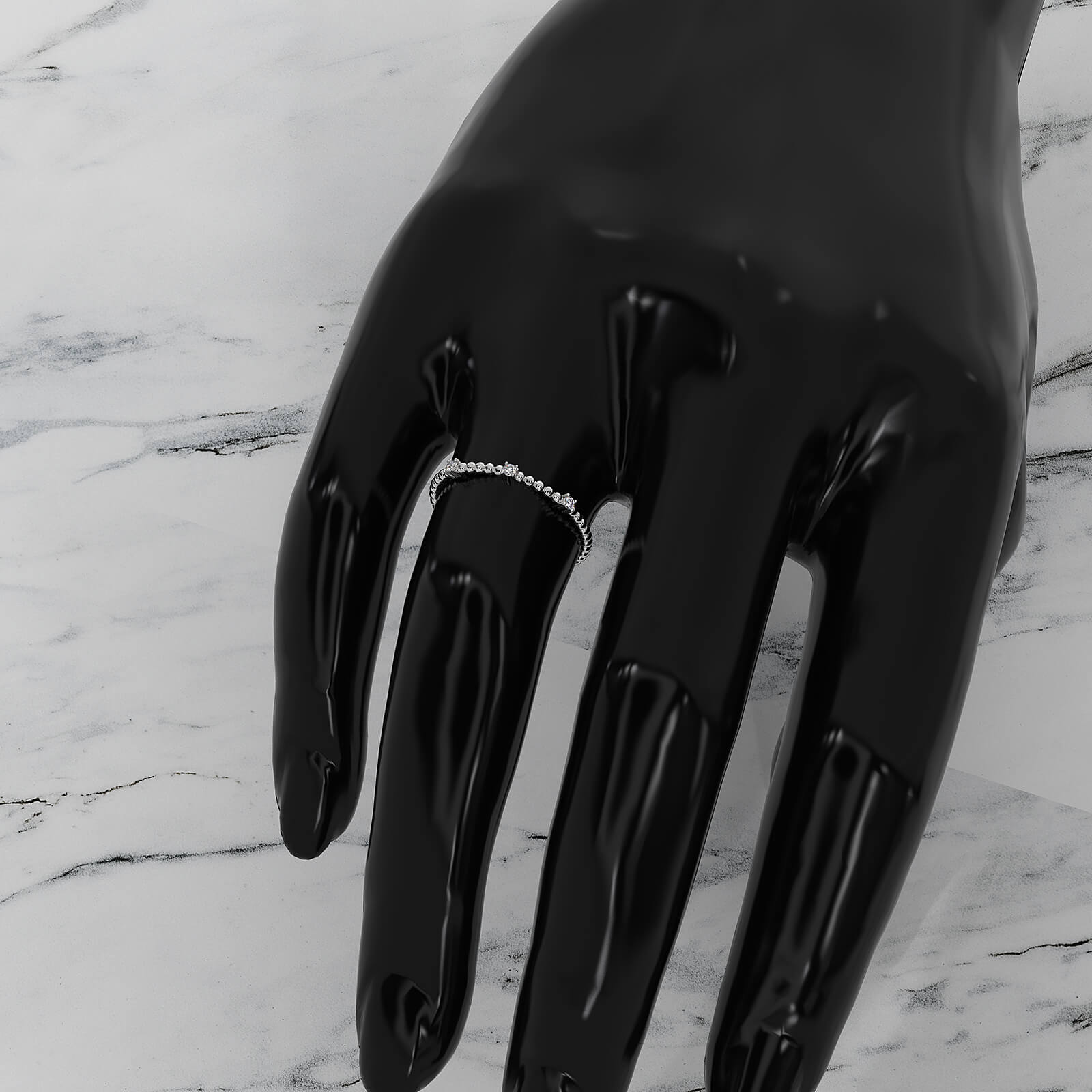 Stackable Round Lab Diamond And Beaded Ball Design Fashion Ring 0.04ctw.