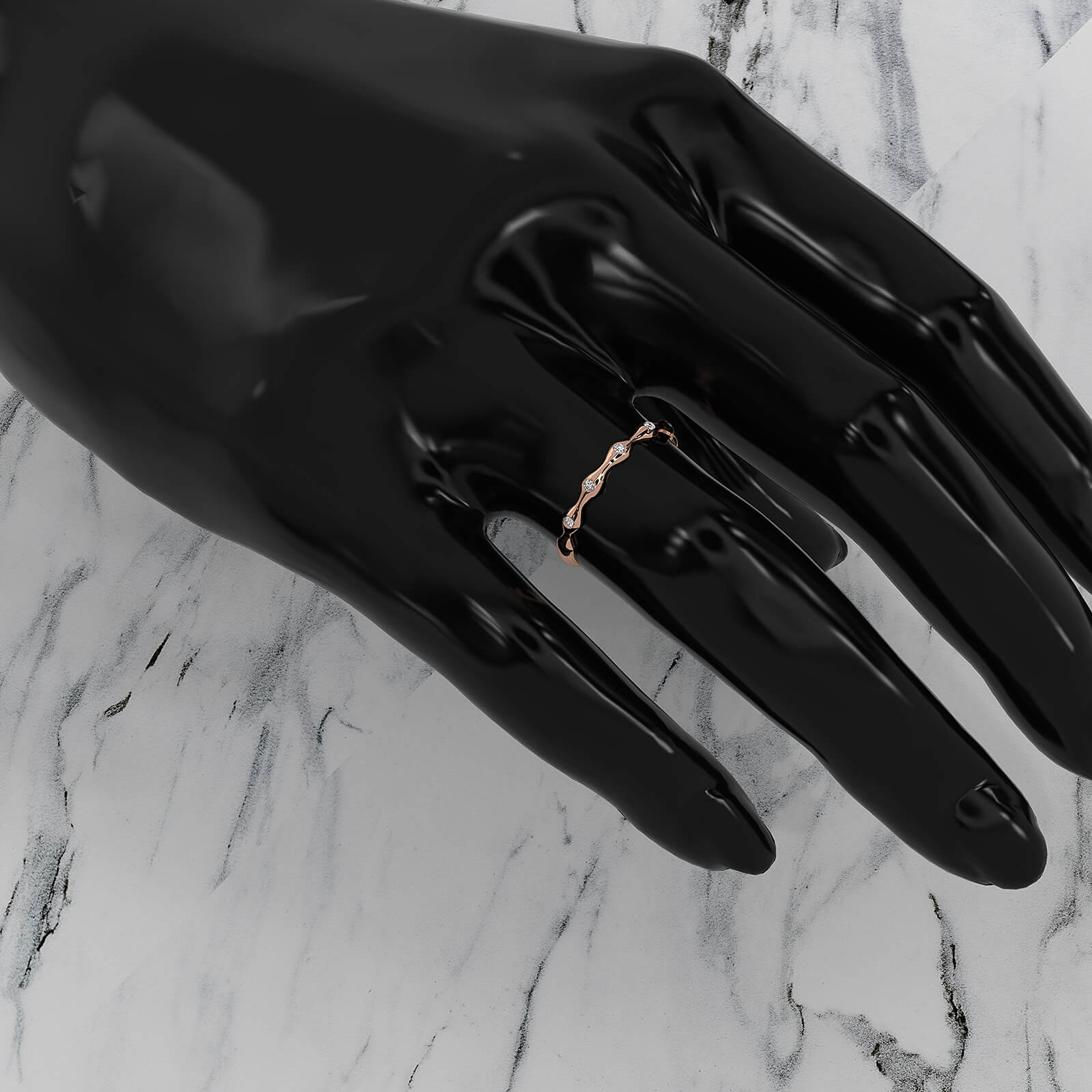 Delicate Bamboo Round Lab Diamond Bezel Set Wedding Ring 0.04ctw.