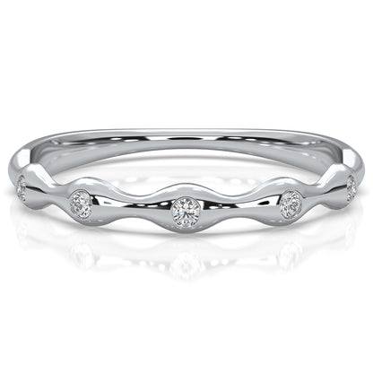 Delicate Bamboo Round Lab Diamond Bezel Set Wedding Ring 0.04ctw.