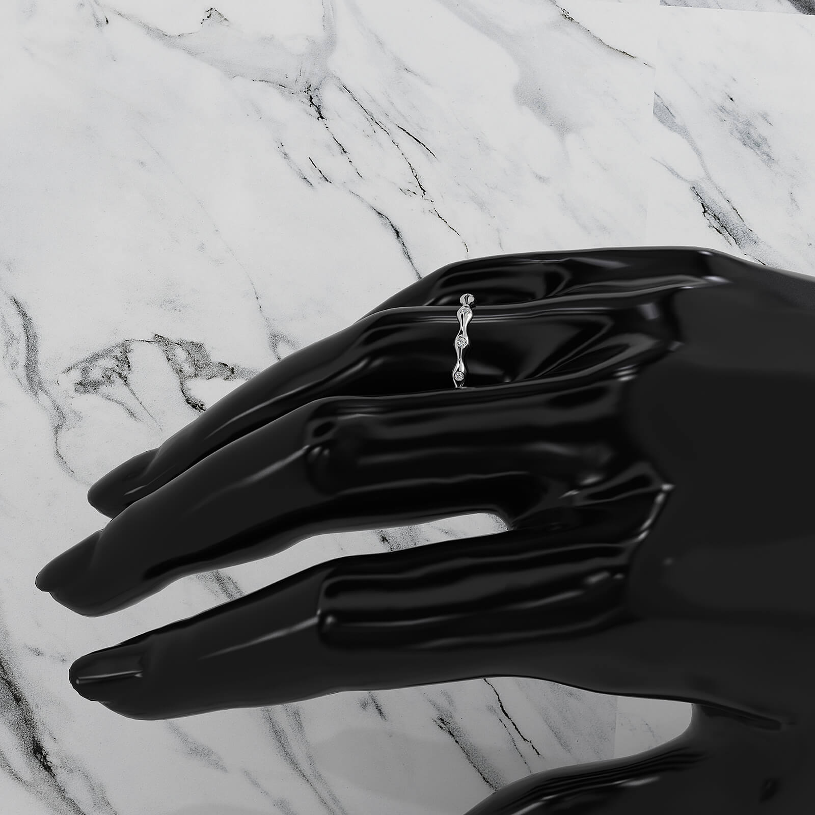 Delicate Bamboo Round Lab Diamond Bezel Set Wedding Ring 0.04ctw.