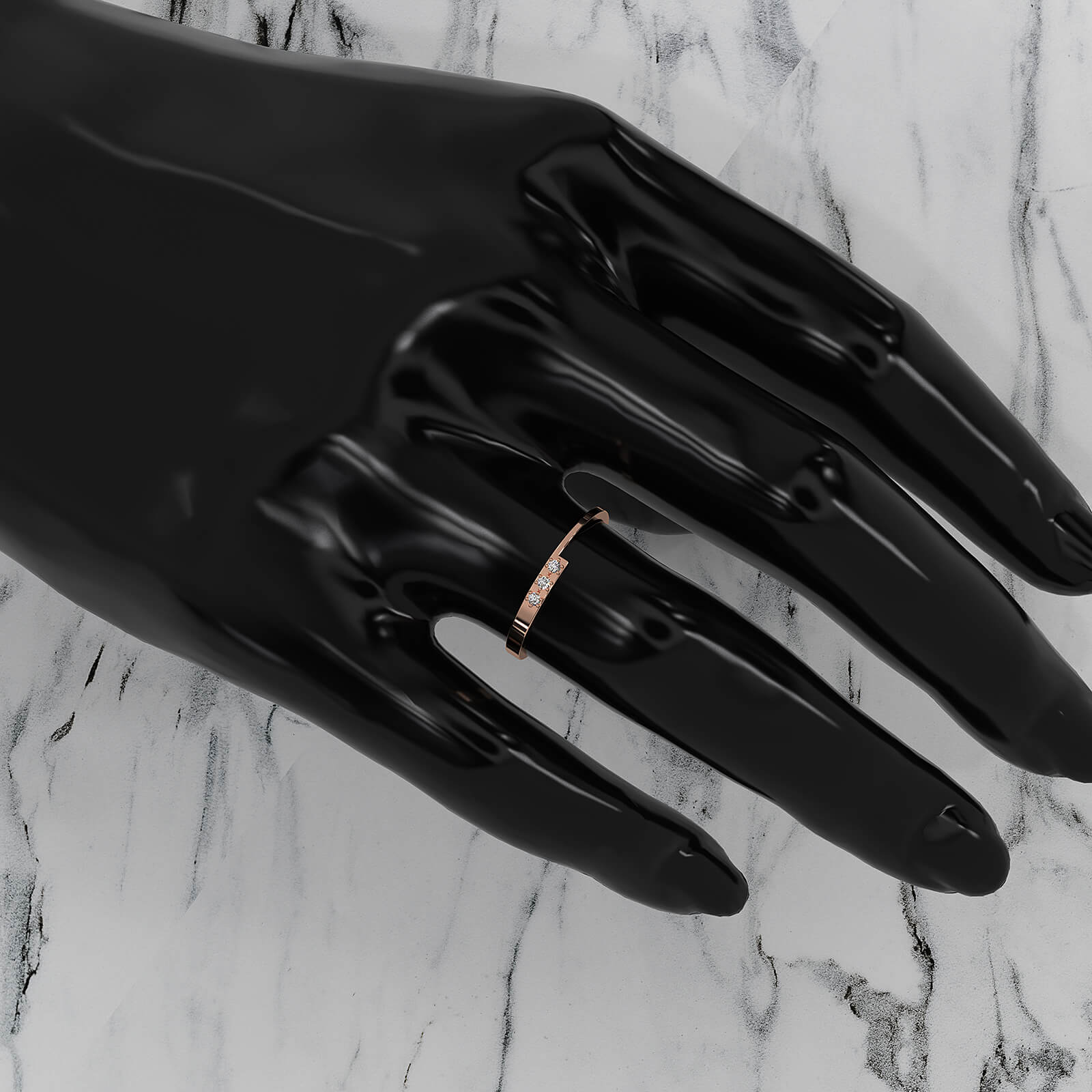 Unique Slim Geometric Round Shape Lab Diamond Fashion Ring 0.04ctw.