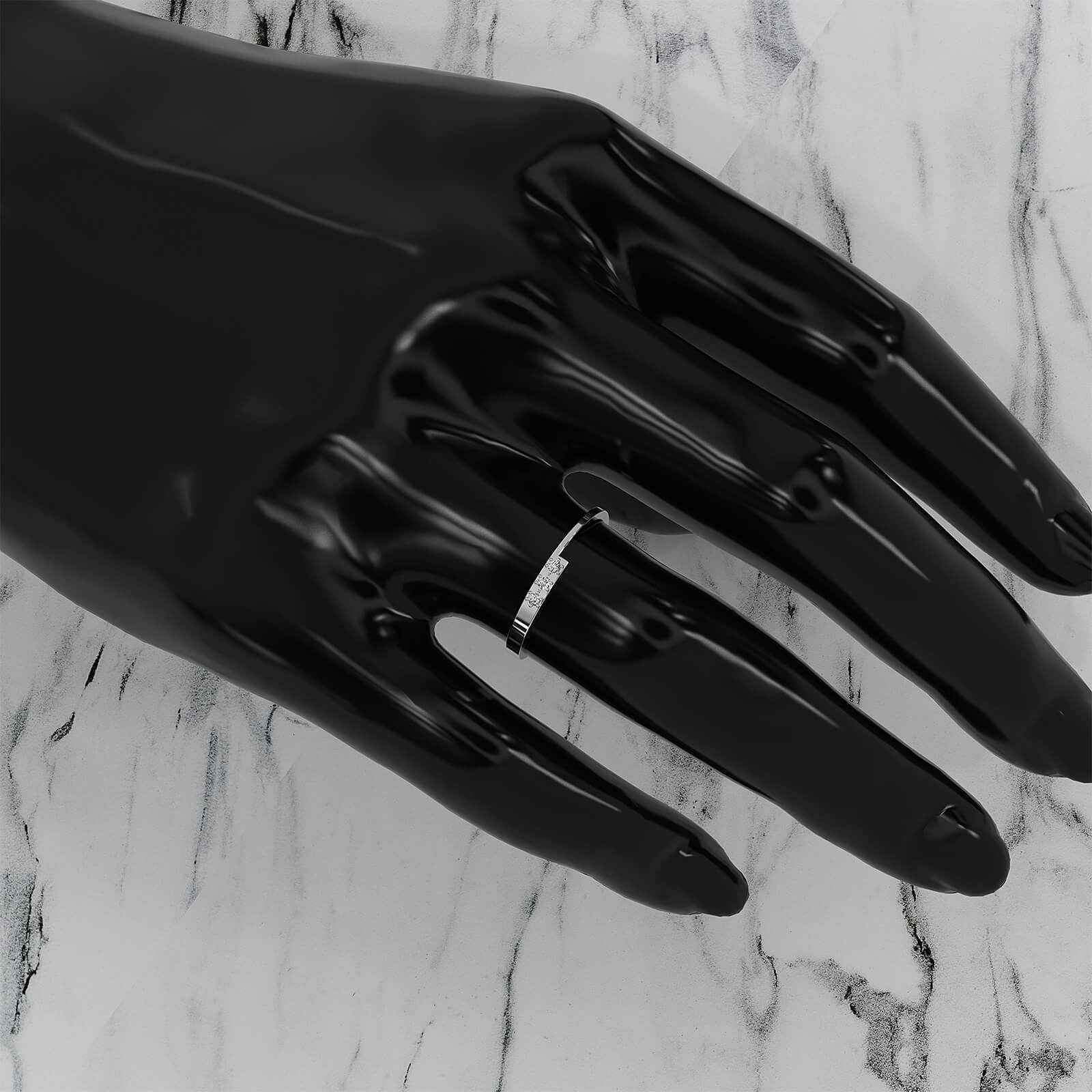 Unique Slim Geometric Round Shape Lab Diamond Fashion Ring 0.04ctw.