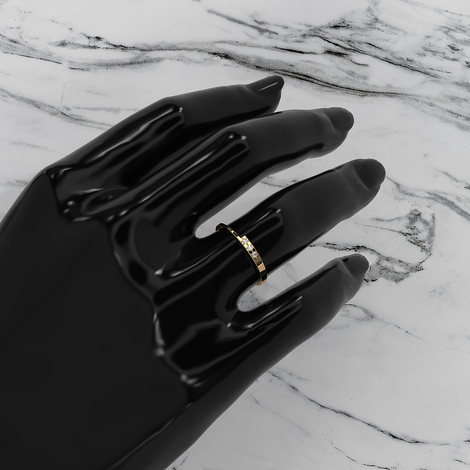 Unique Slim Geometric Round Shape Lab Diamond Fashion Ring 0.04ctw.