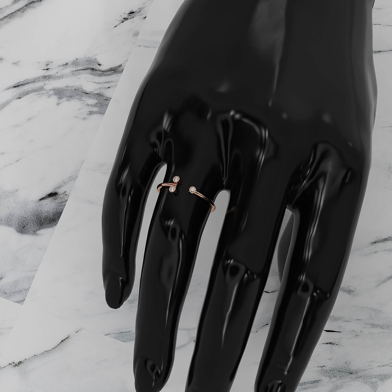 Alternating Open Cuff Round Lab Diamond Bezel Set Anniversary Ring 0.05ctw.