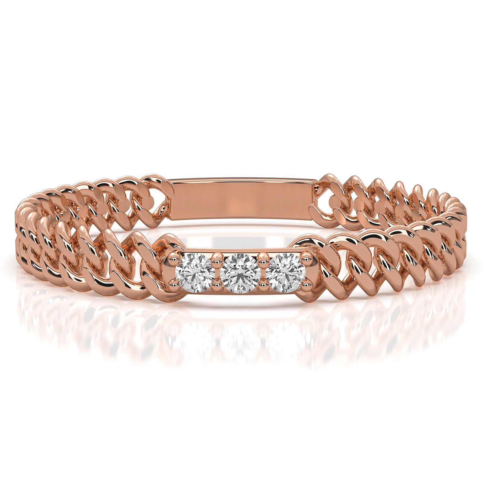 Bold Cuban Chain Link Minimalist Round Lab Diamond Fashion Ring 0.04ctw.