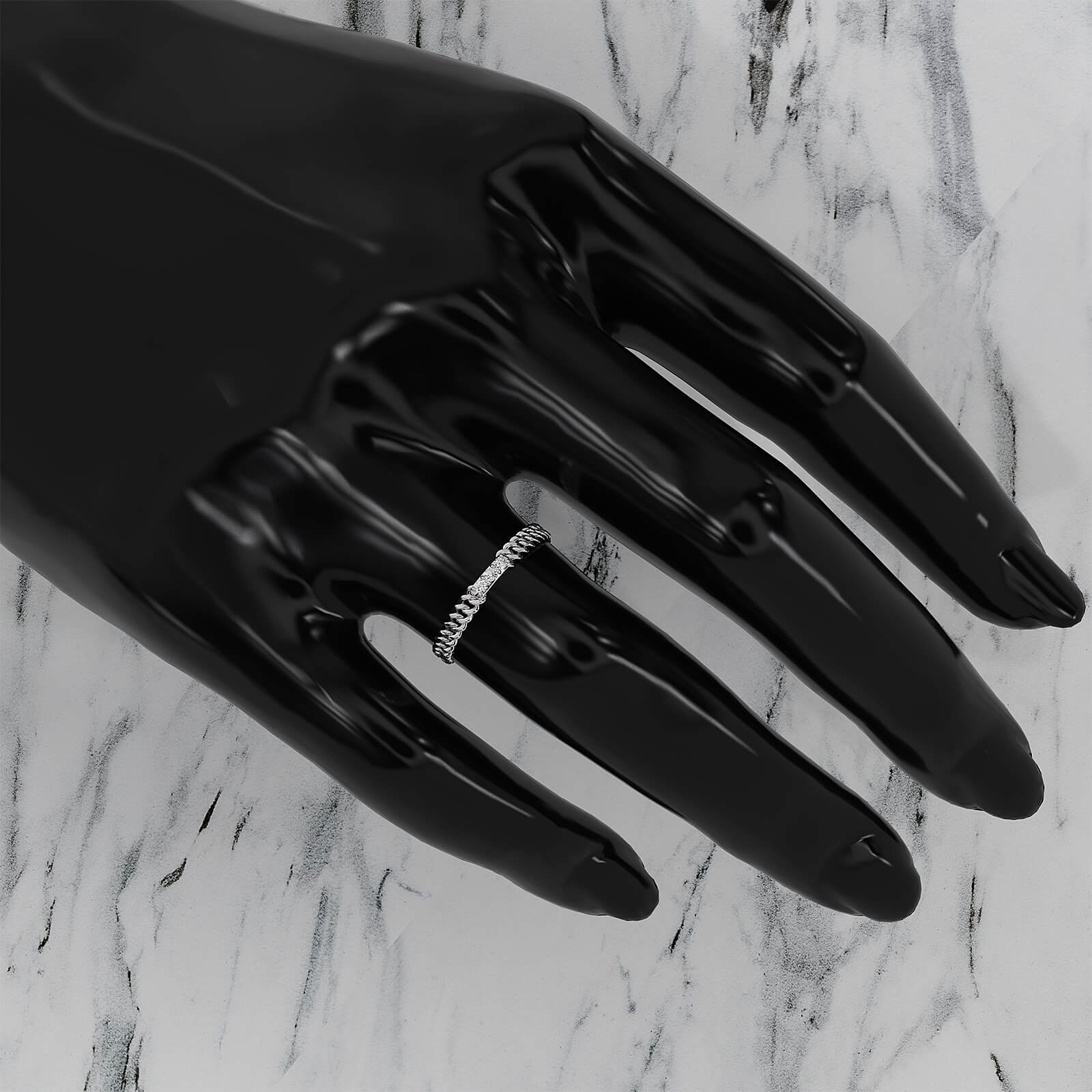 Bold Cuban Chain Link Minimalist Round Lab Diamond Fashion Ring 0.04ctw.