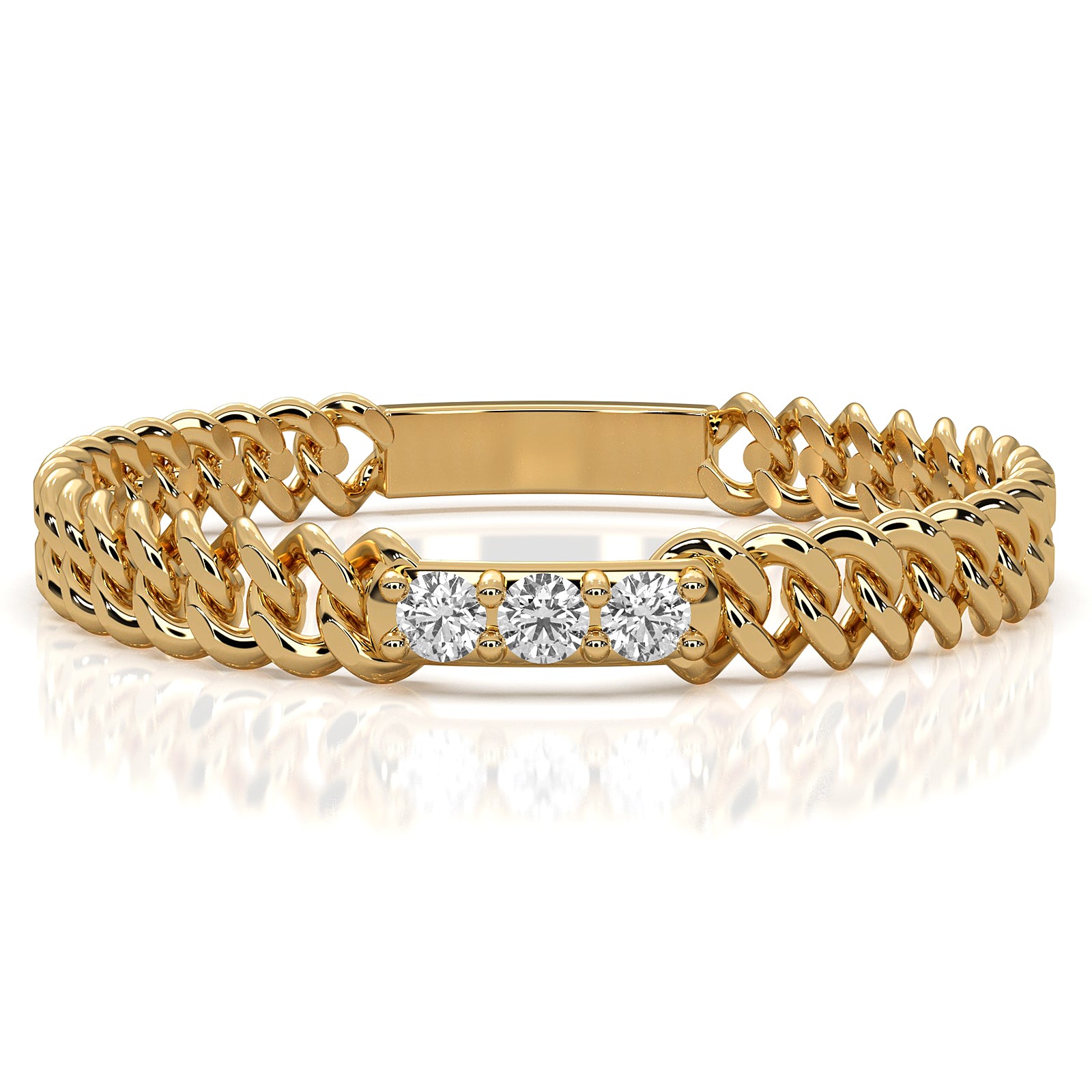 Bold Cuban Chain Link Minimalist Round Lab Diamond Fashion Ring 0.04ctw.