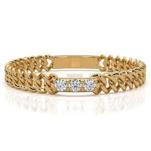 Bold Cuban Chain Link Minimalist Round Lab Diamond Fashion Ring 0.04ctw.