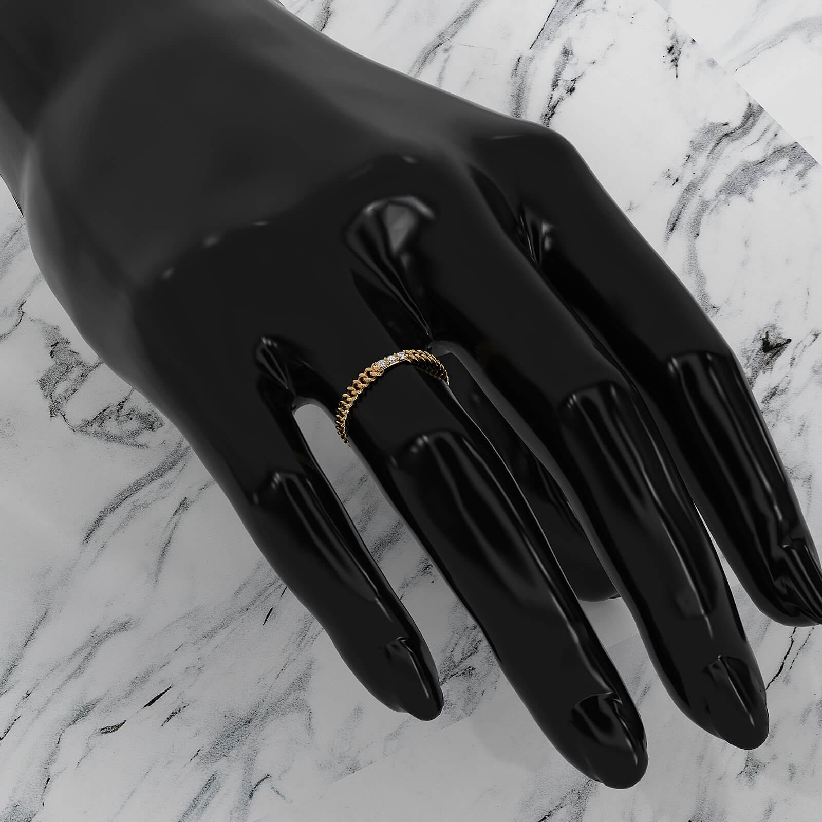 Bold Cuban Chain Link Minimalist Round Lab Diamond Fashion Ring 0.04ctw.