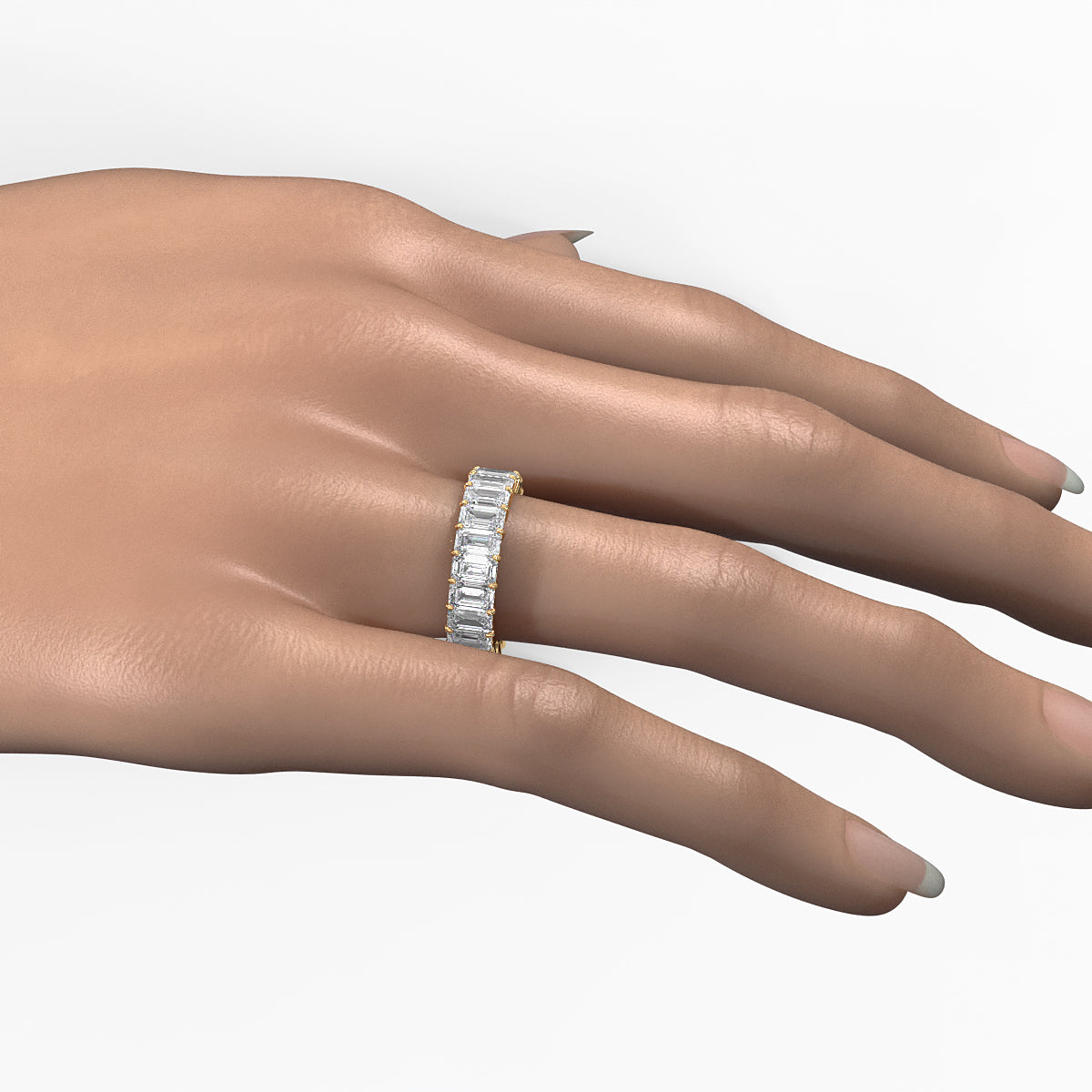 Emerald Lab Diamond Shared Prong Eternity Women's Wedding Band 5 mm 6.95ctw.