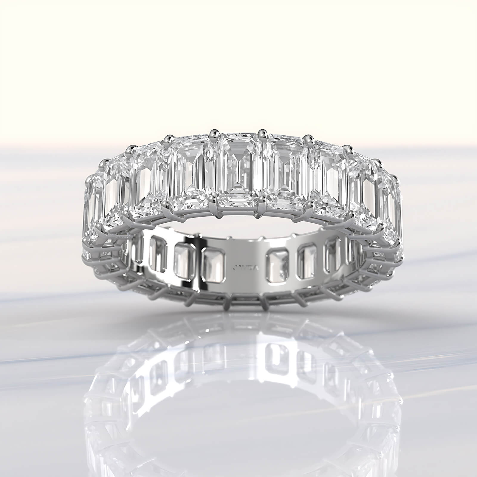 Emerald Lab Diamond Shared Prong Eternity Women's Wedding Band 5 mm 6.95ctw.