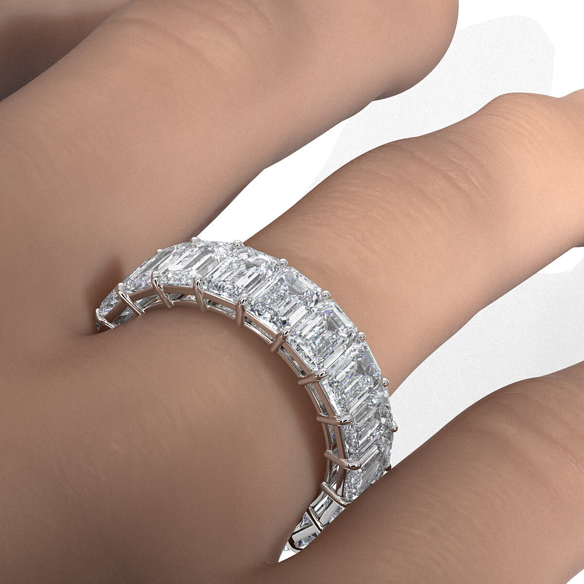 Emerald Lab Diamond Women's Shared Prong Wedding Band 5.5x3.5 mm 8.65ctw.