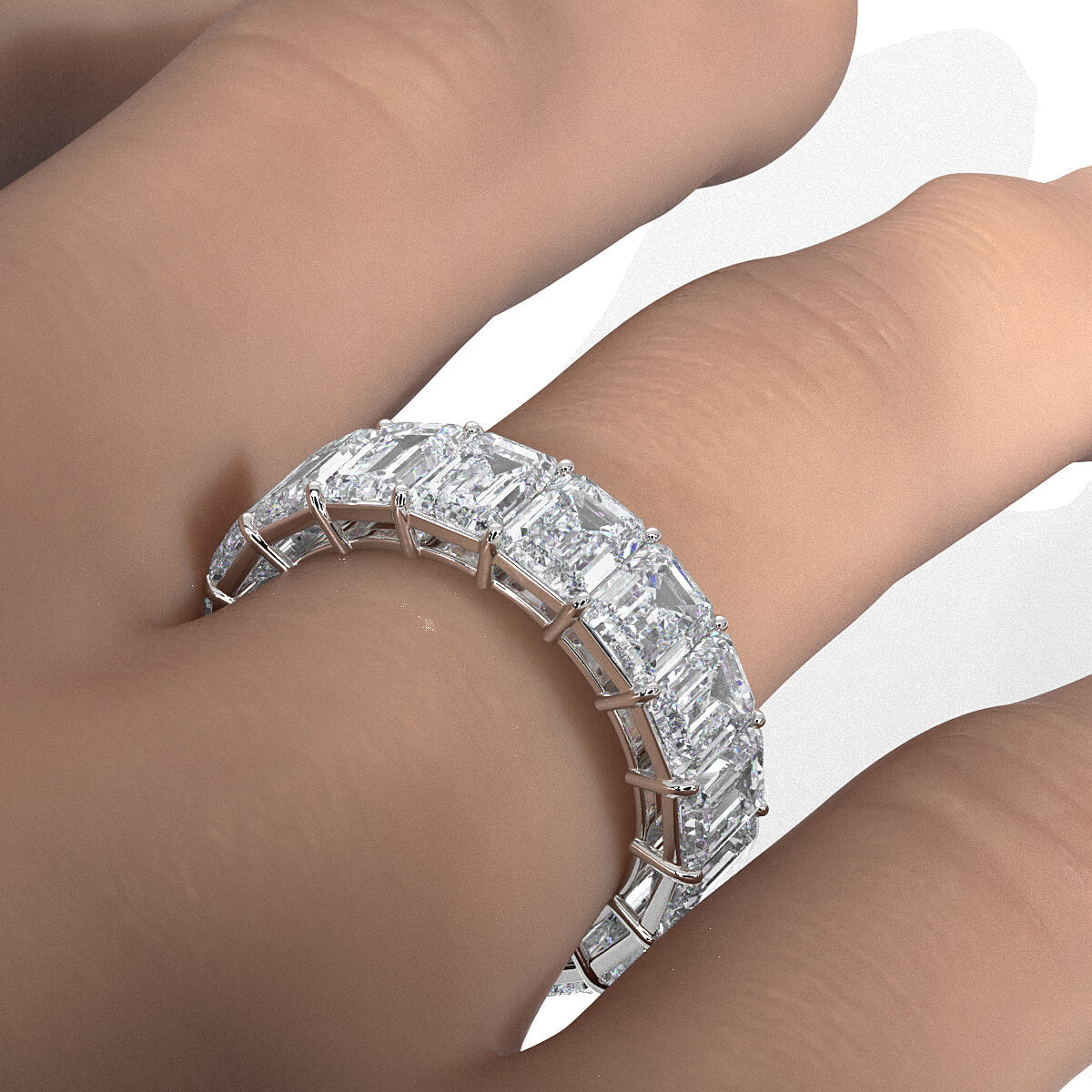 Emerald Lab Diamond Women's Shared Prong Wedding Band 5.5 mm 6.7ctw.