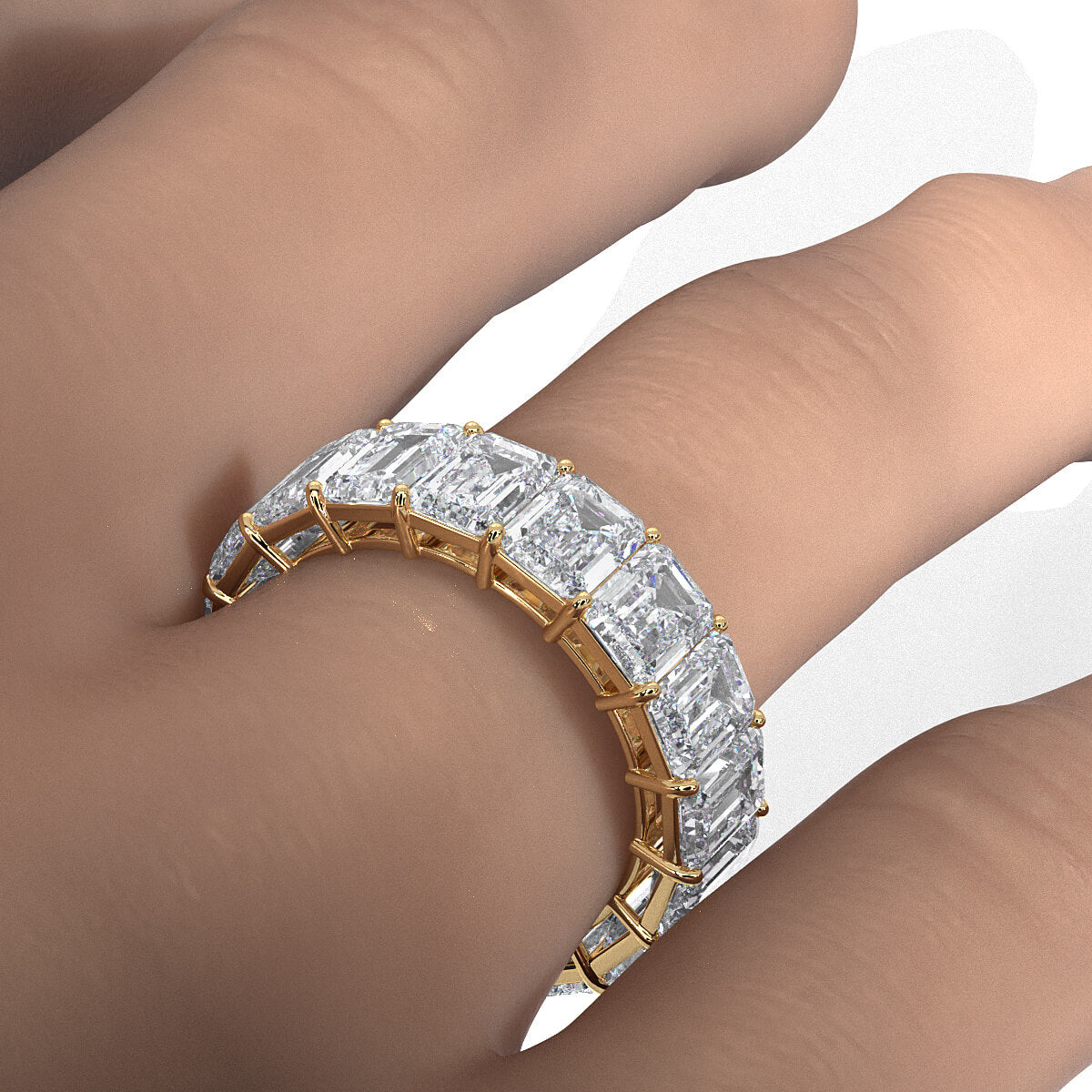 Emerald Lab Diamond Women's Shared Prong Wedding Band 5.5 mm 6.7ctw.