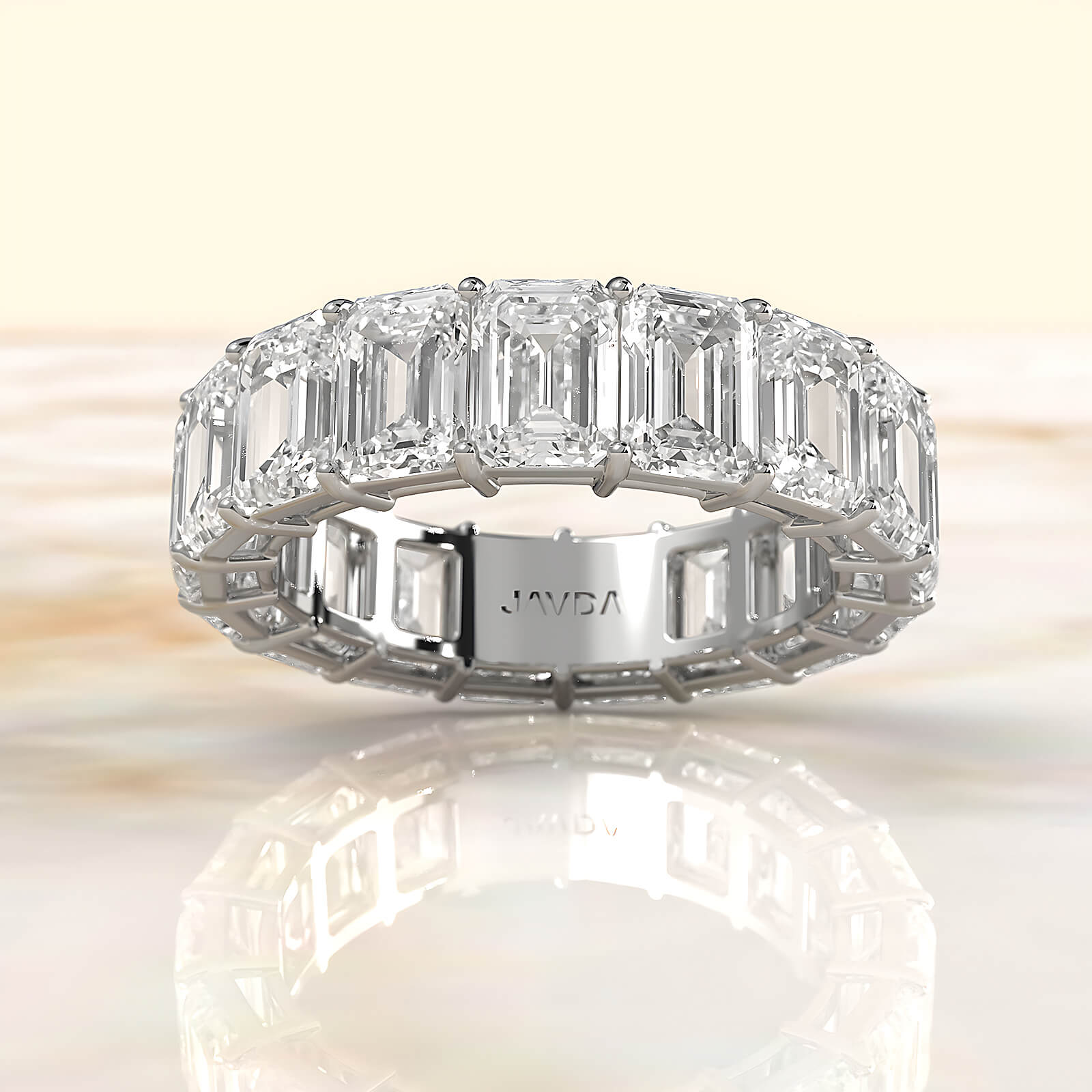 Emerald Lab Diamond Women's Shared Prong Wedding Band 5.5 mm 6.7ctw.