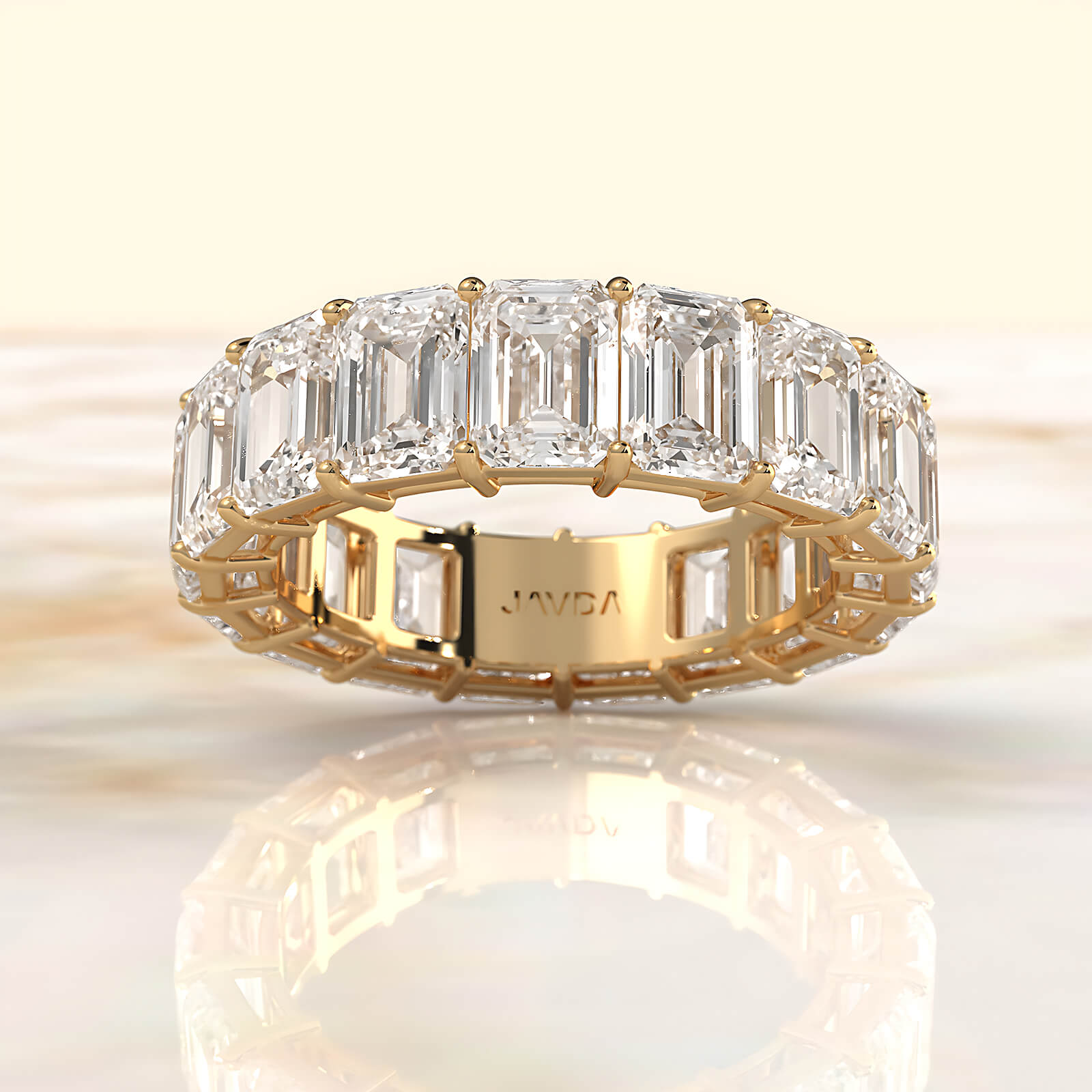 Emerald Lab Diamond Women's Shared Prong Wedding Band 5.5 mm 6.7ctw.