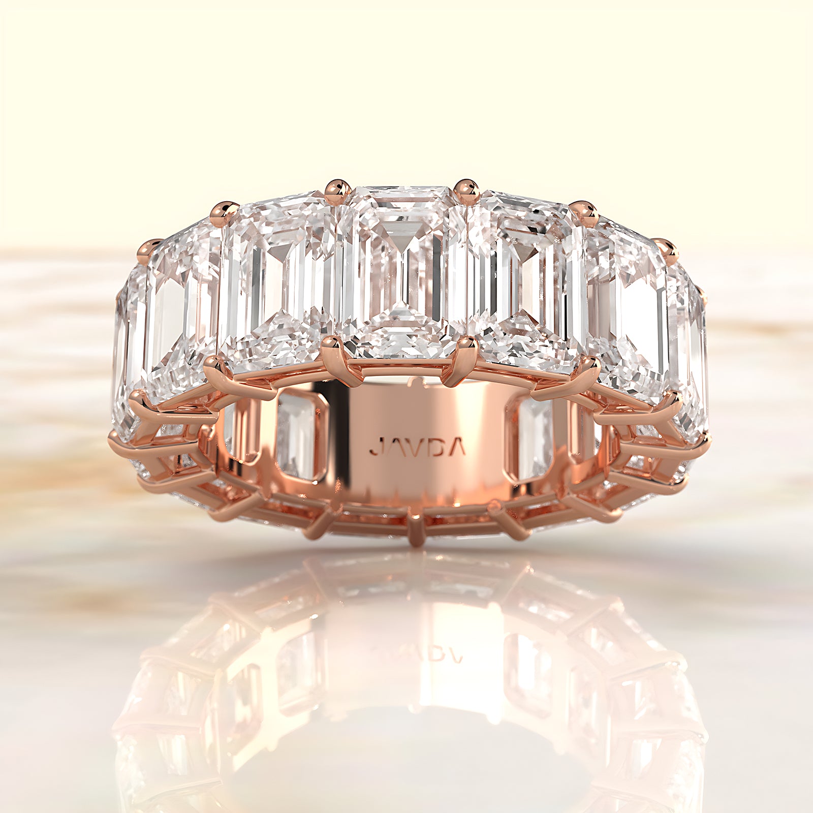 Women's Shared Prong Wedding Band Emerald Lab Diamond 6.75 mm 13.3ctw.