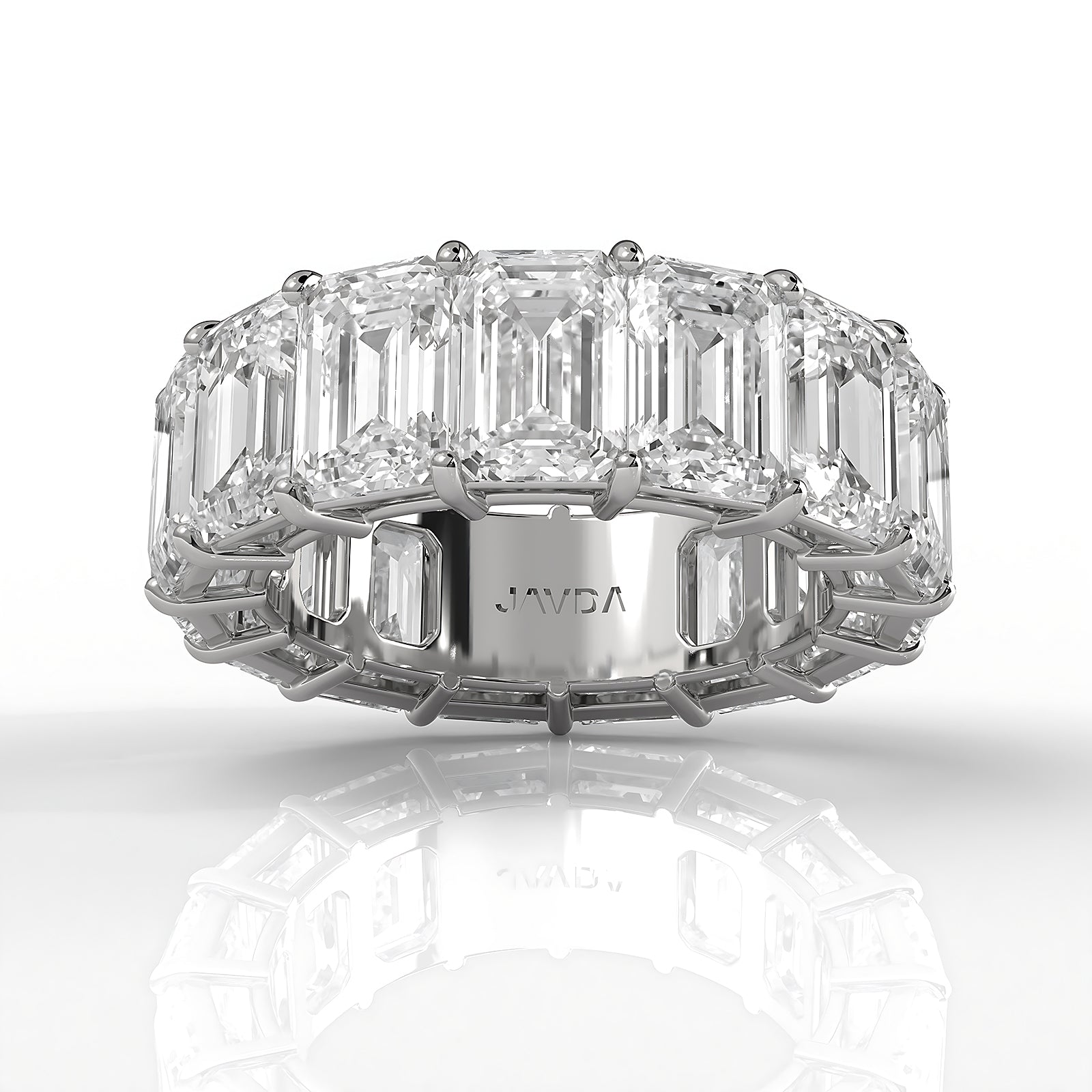 Women's Shared Prong Wedding Band Emerald Lab Diamond 6.75 mm 13.3ctw.