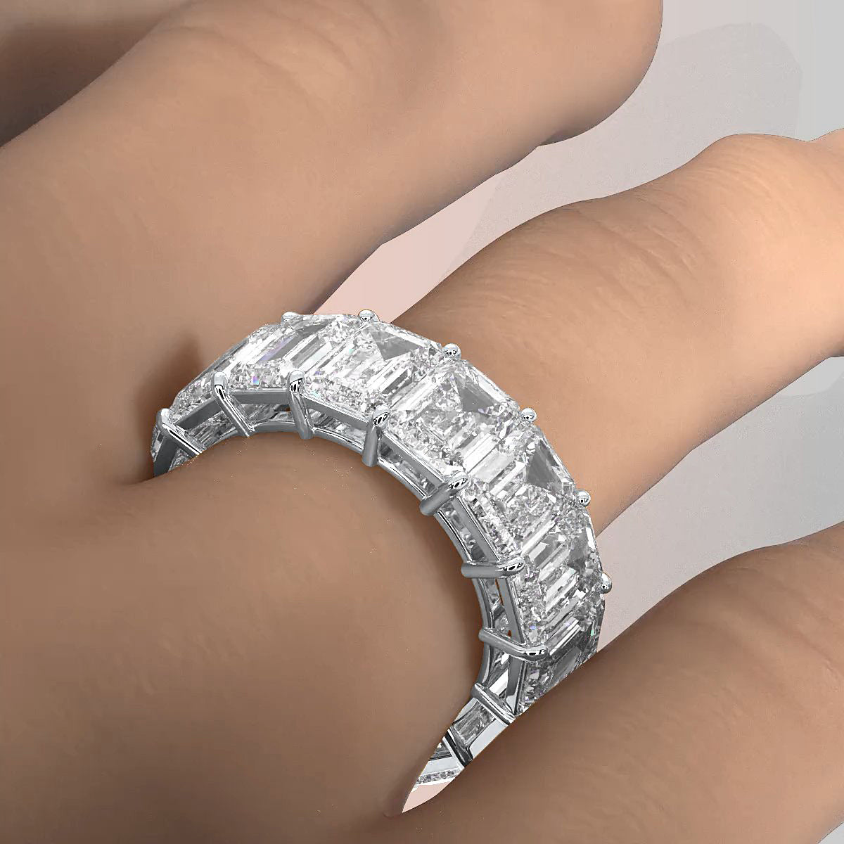 Women's Shared Prong Wedding Band Emerald Lab Diamond 6.75 mm 13.3ctw.