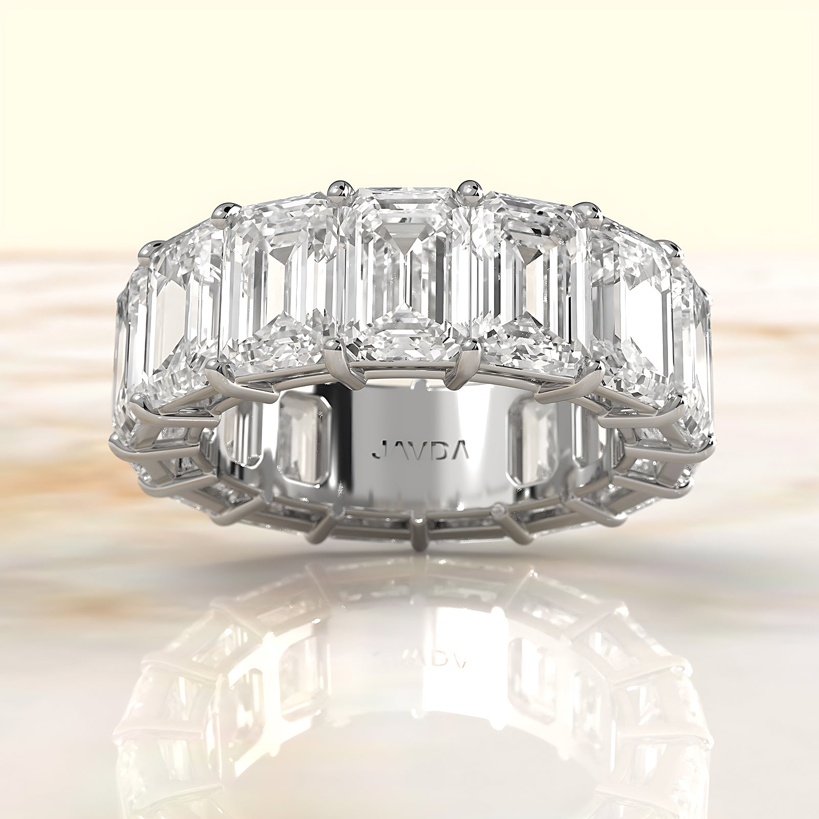 Women's Shared Prong Wedding Band Emerald Lab Diamond 6.75 mm 13.3ctw.