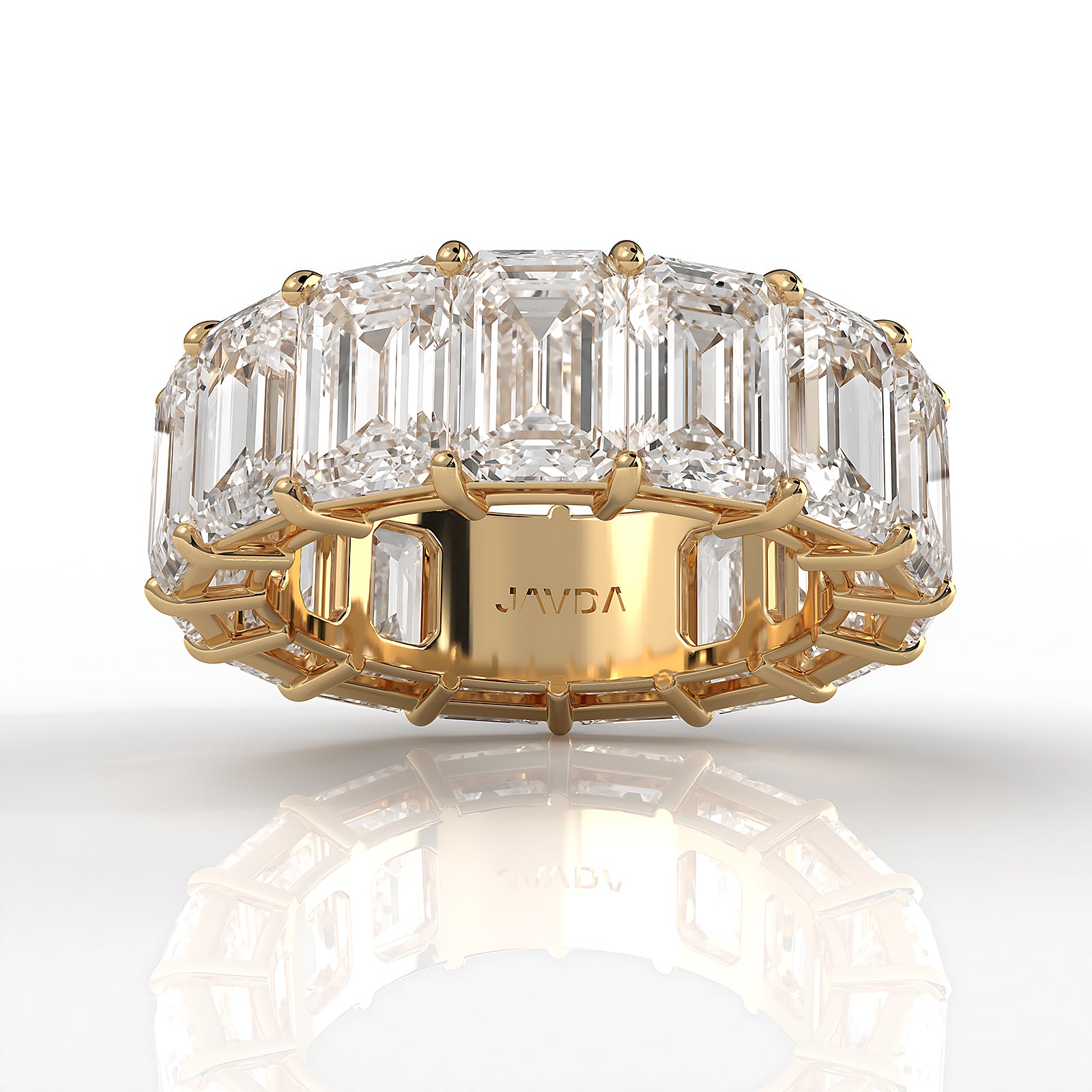 Women's Shared Prong Wedding Band Emerald Lab Diamond 6.75 mm 13.3ctw.