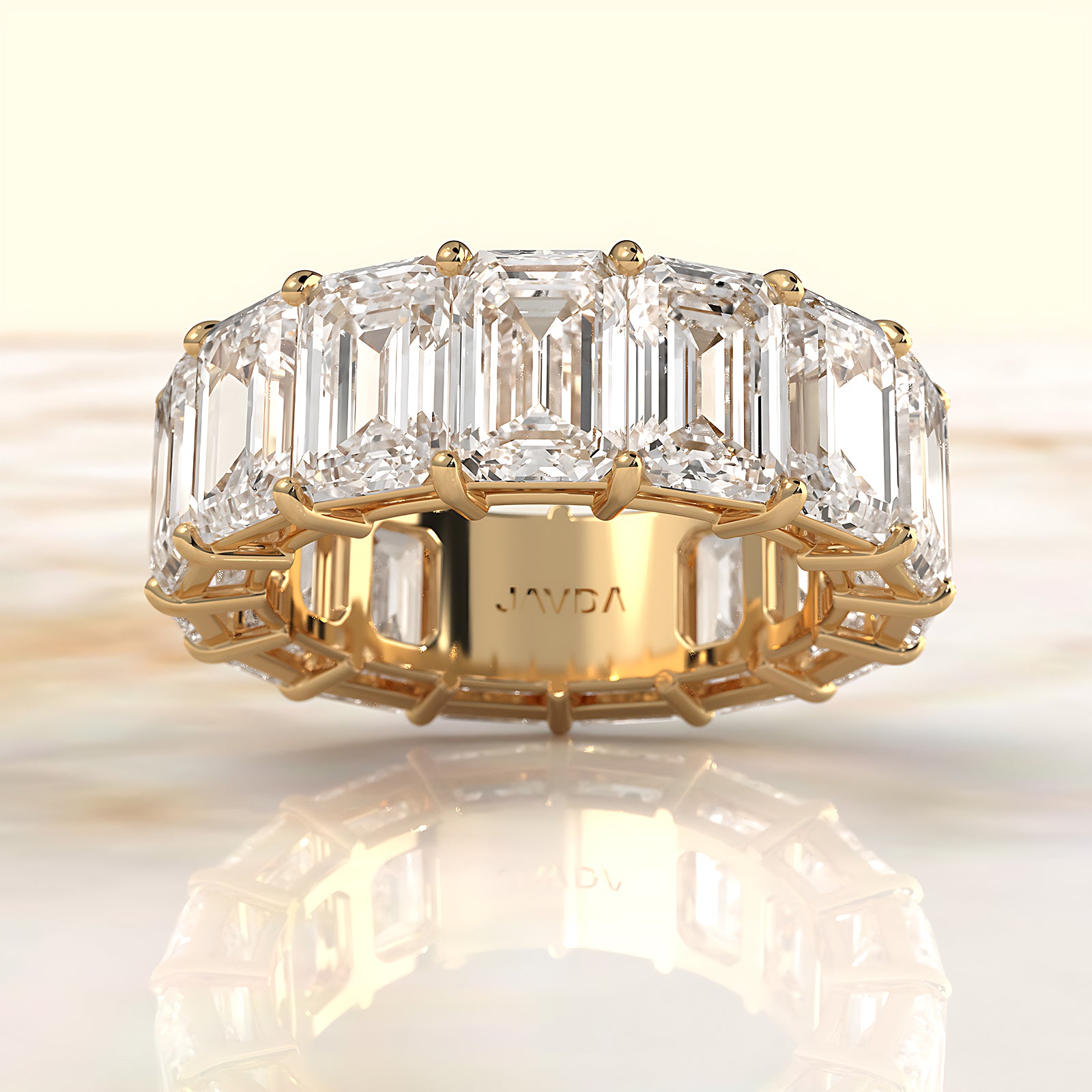 Women's Shared Prong Wedding Band Emerald Lab Diamond 6.75 mm 13.3ctw.