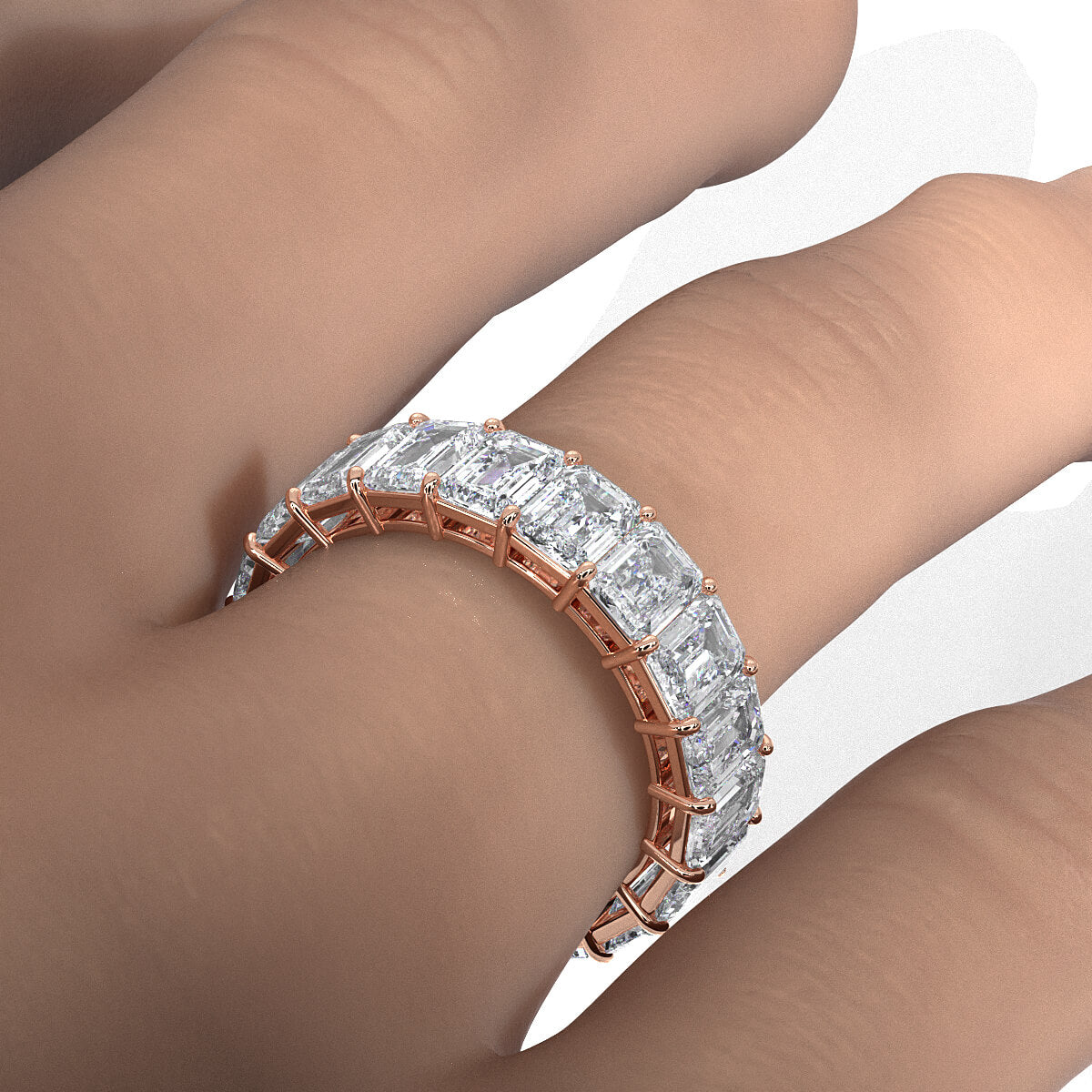 Emerald Lab Diamond Women's Shared Prong Wedding Band 5x3.5 mm 7.6ctw.