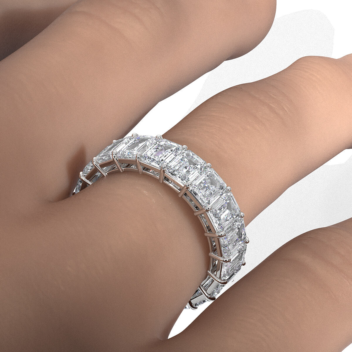 Emerald Lab Diamond Women's Shared Prong Wedding Band 5x3.5 mm 7.6ctw.