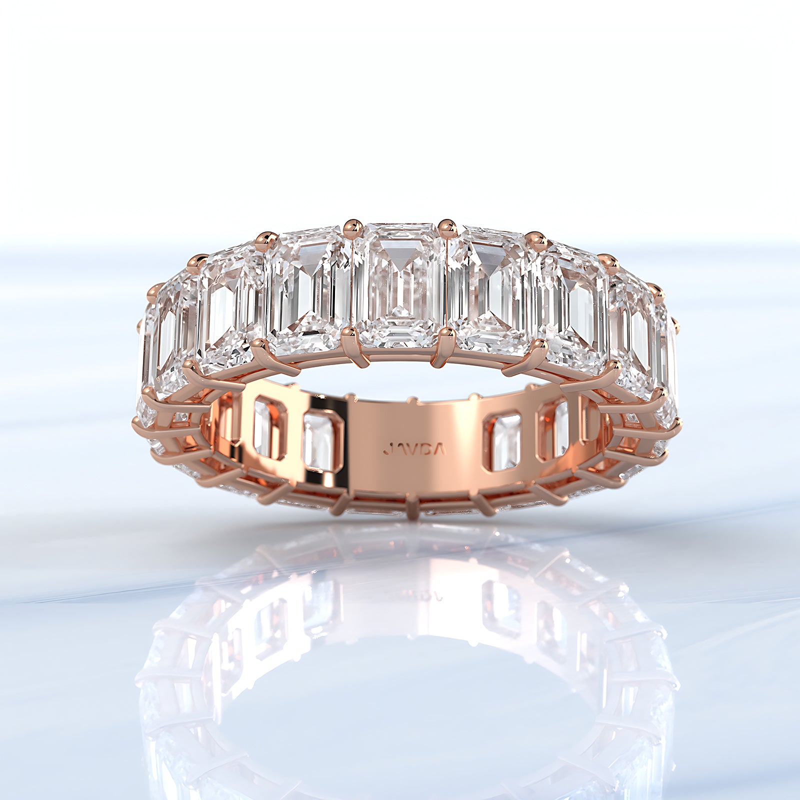 Emerald Lab Diamond Women's Shared Prong Wedding Band 5x3.5 mm 7.6ctw.