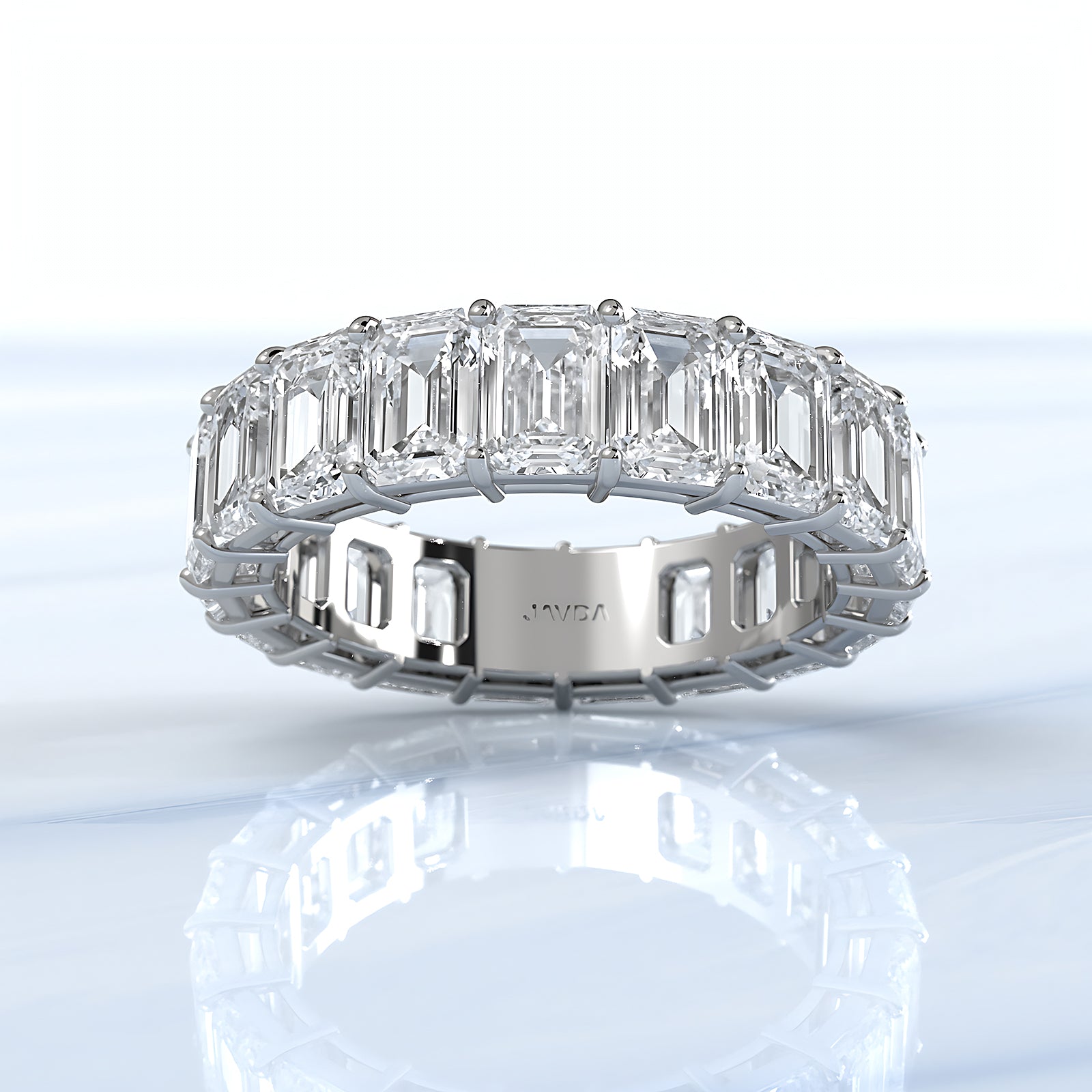 Emerald Lab Diamond Women's Shared Prong Wedding Band 5x3.5 mm 7.6ctw.