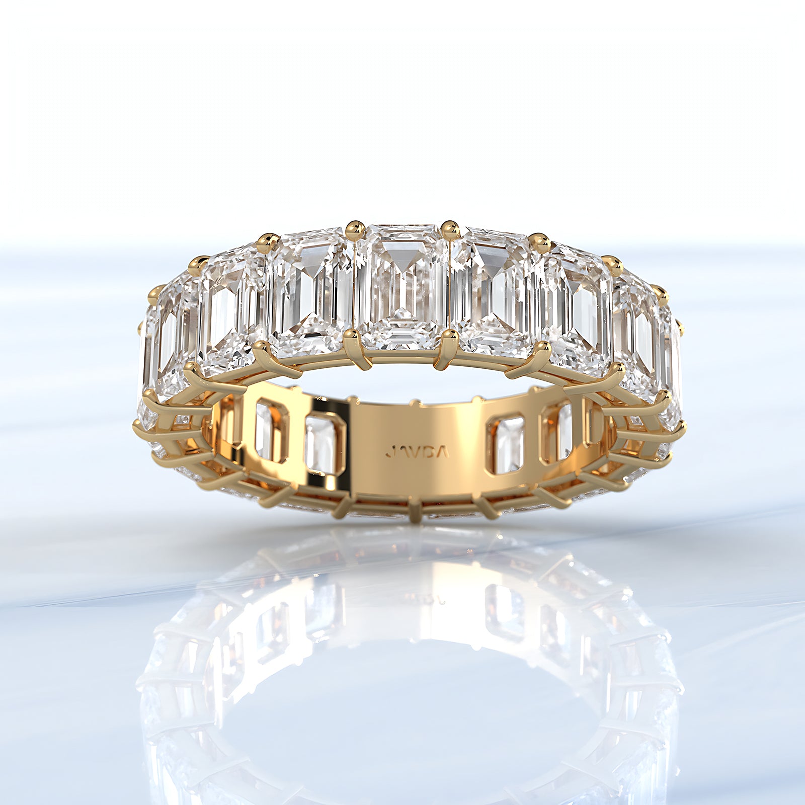 Emerald Lab Diamond Women's Shared Prong Wedding Band 5x3.5 mm 7.6ctw.