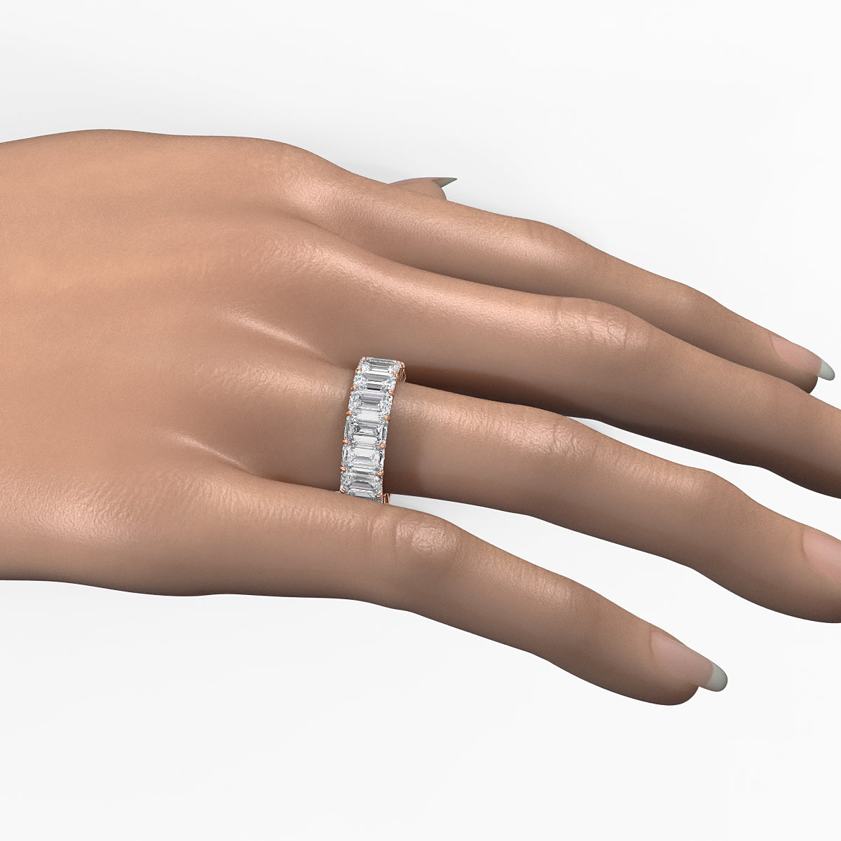 Emerald Lab Diamond Women's Shared Prong Wedding Band 6 mm 11.25ctw.