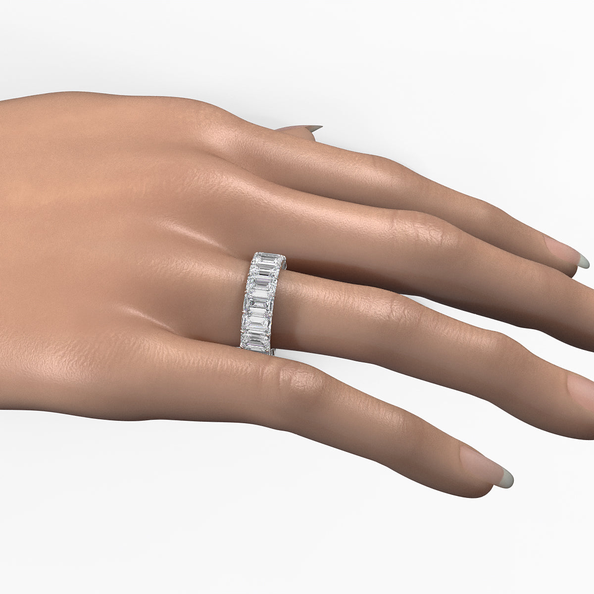 Emerald Lab Diamond Women's Shared Prong Wedding Band 6 mm 11.25ctw.