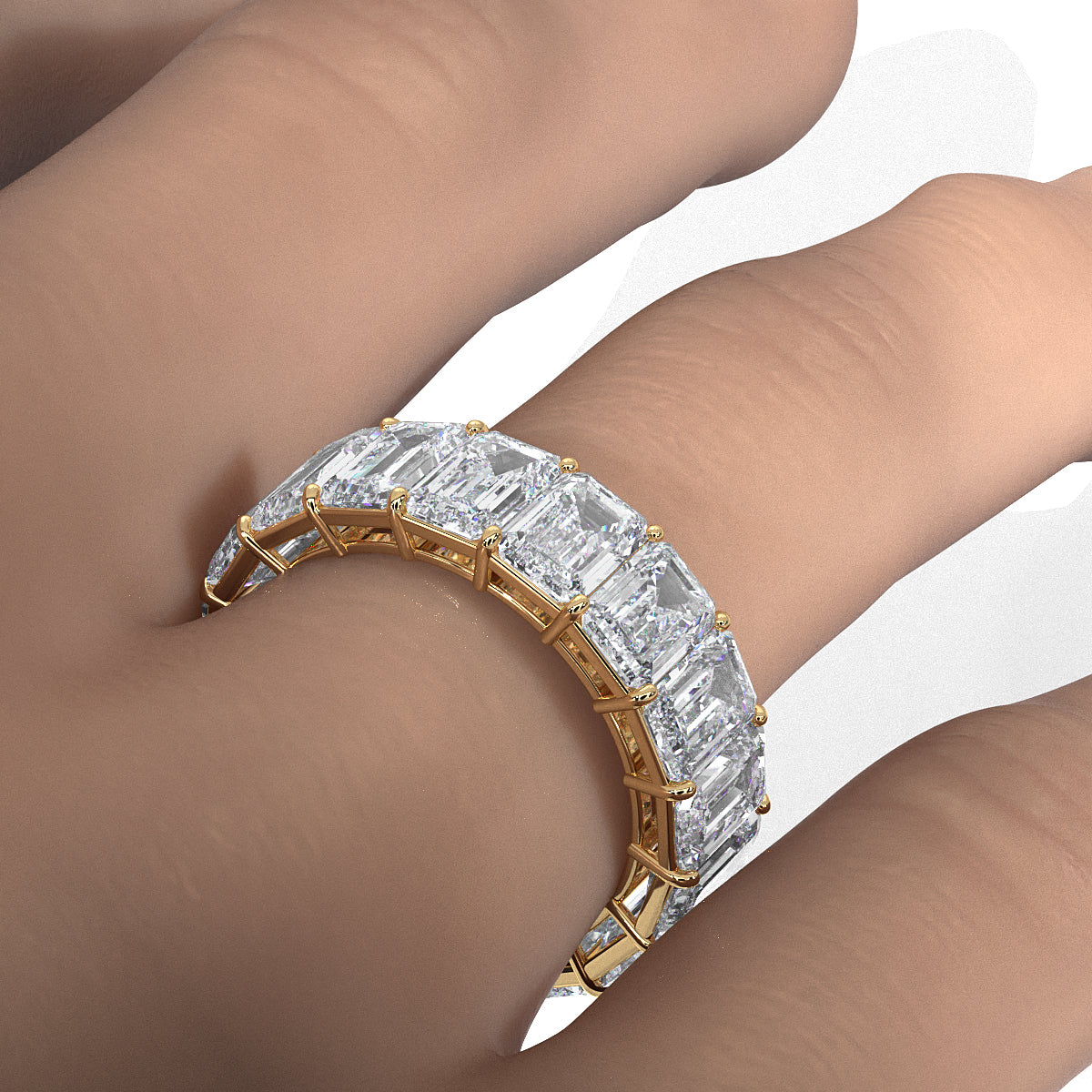 Emerald Lab Diamond Women's Shared Prong Wedding Band 6 mm 11.25ctw.