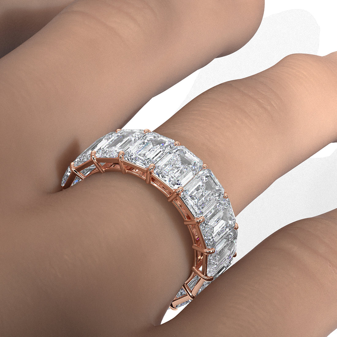 Emerald Lab Diamond Women's Shared Prong Wedding Band 6.5 mm 13.2ctw.