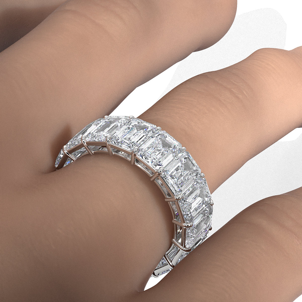 Emerald Lab Diamond Women's Shared Prong Wedding Band 6.5 mm 13.2ctw.