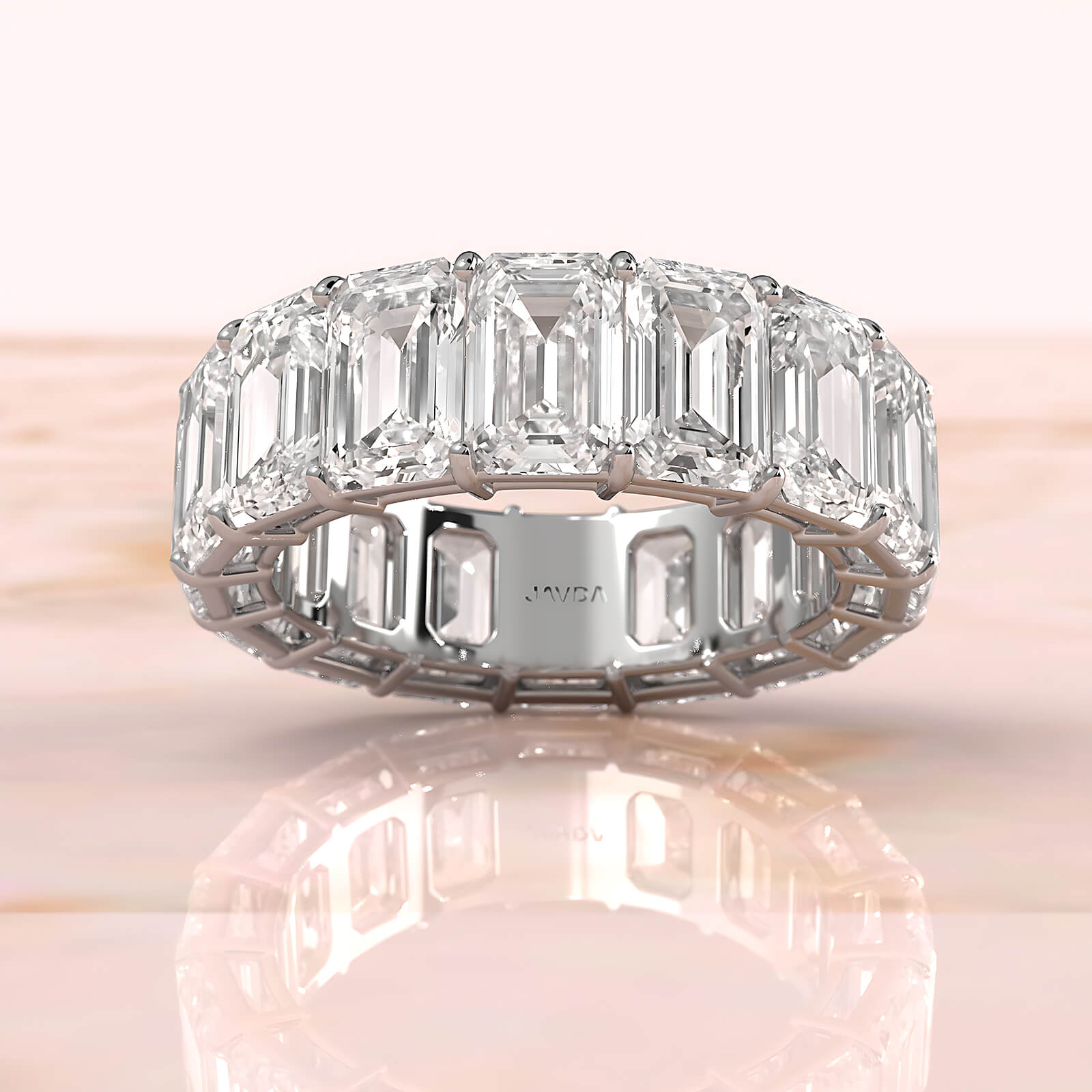 Emerald Lab Diamond Women's Shared Prong Wedding Band 6.5 mm 13.2ctw.