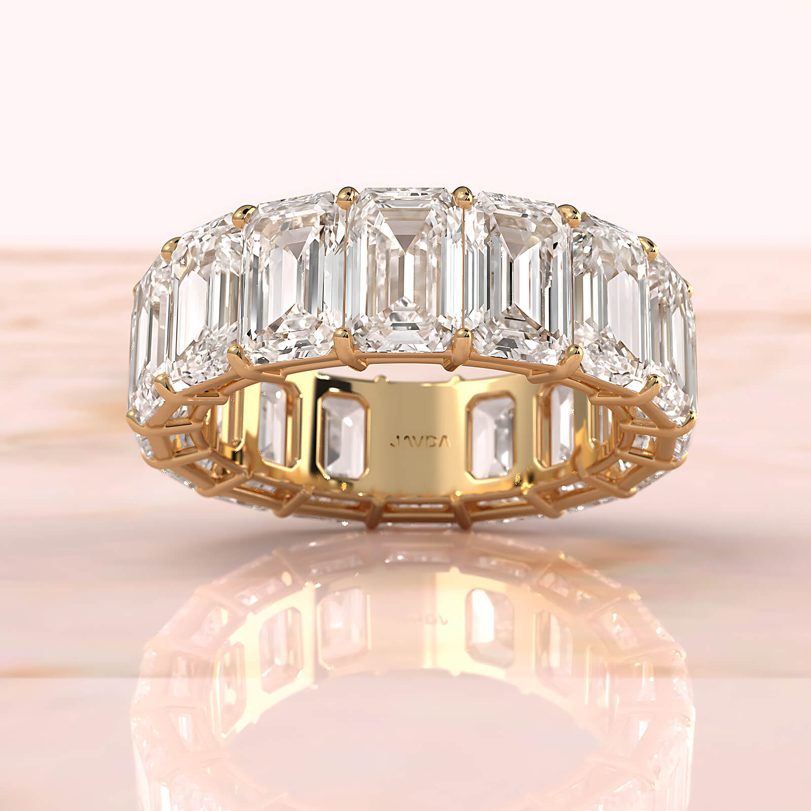 Emerald Lab Diamond Women's Shared Prong Wedding Band 6.5 mm 13.2ctw.