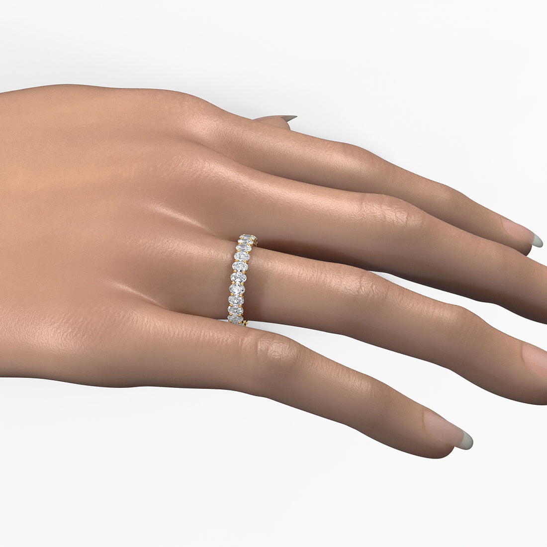 Oval Lab Diamond Women Shared Prong Wedding Band 3.5 mm 2.3ctw.