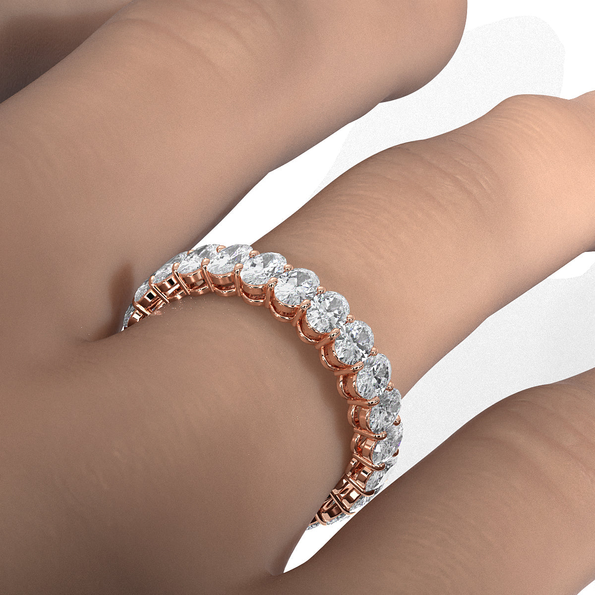 Women's Shared Prong Wedding Band Oval Lab Diamond 4 mm 2.9ctw.