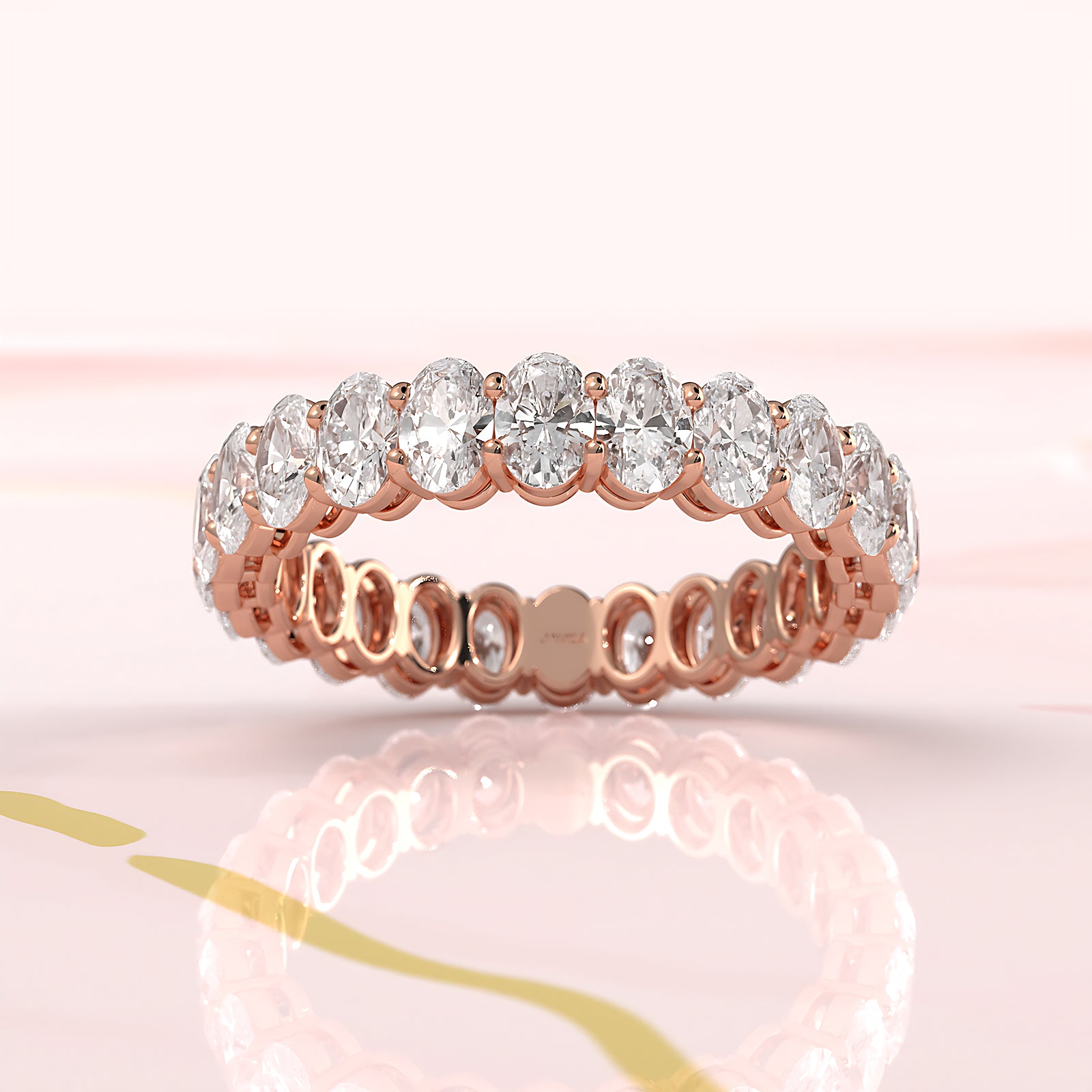 Women's Shared Prong Wedding Band Oval Lab Diamond 4 mm 2.9ctw.