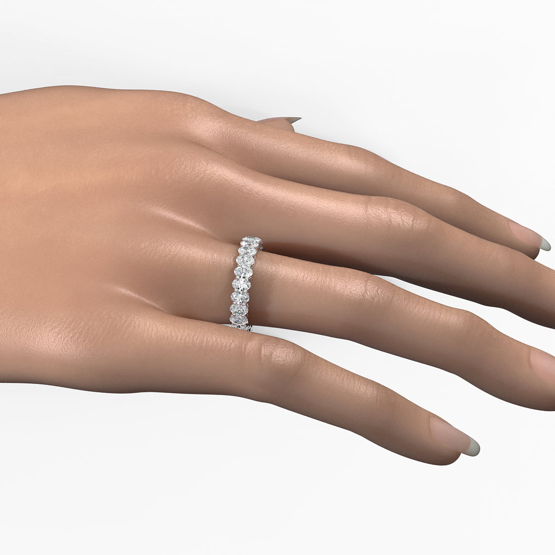Women's Shared Prong Wedding Band Oval Lab Diamond 4 mm 2.9ctw.