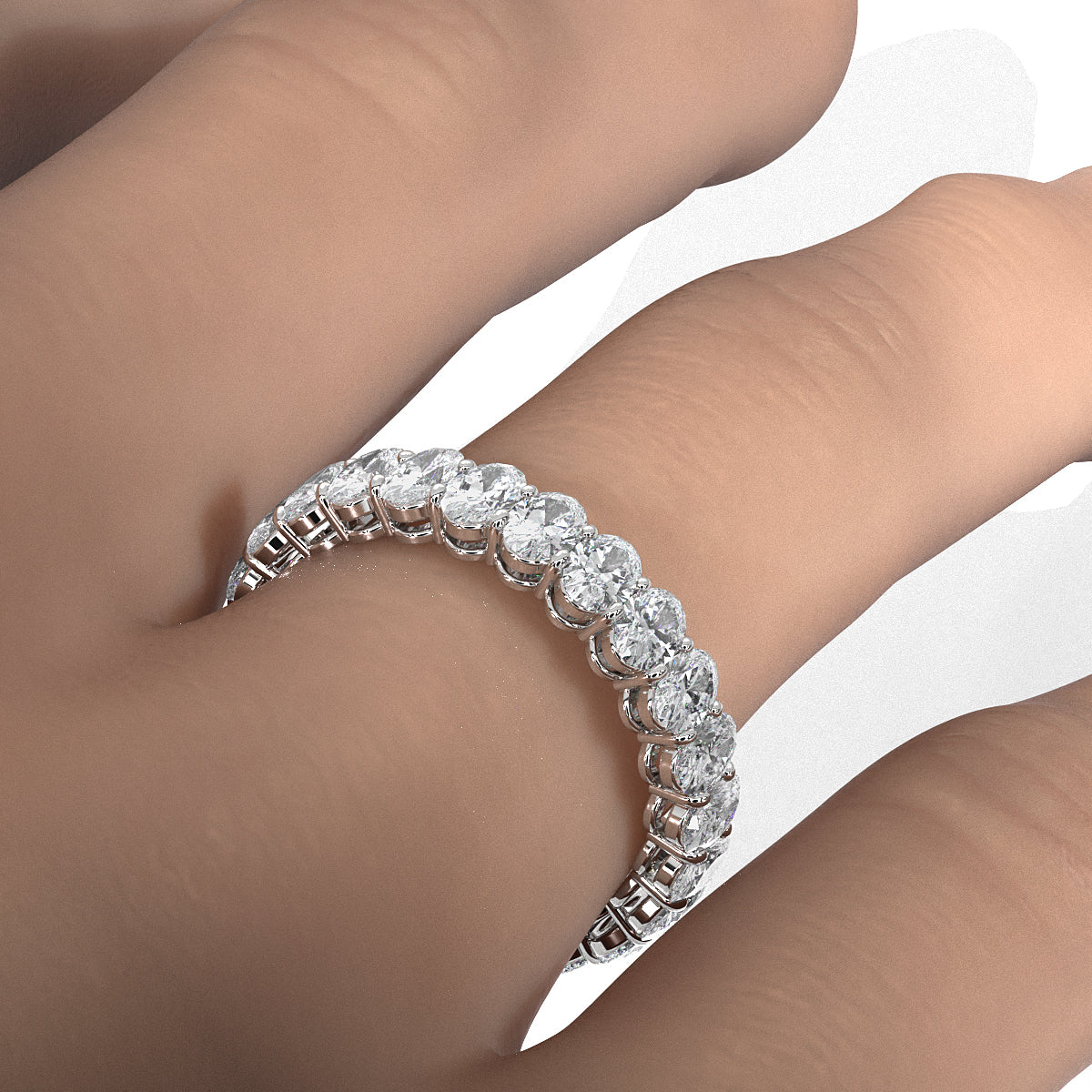 Women's Shared Prong Wedding Band Oval Lab Diamond 4 mm 2.9ctw.