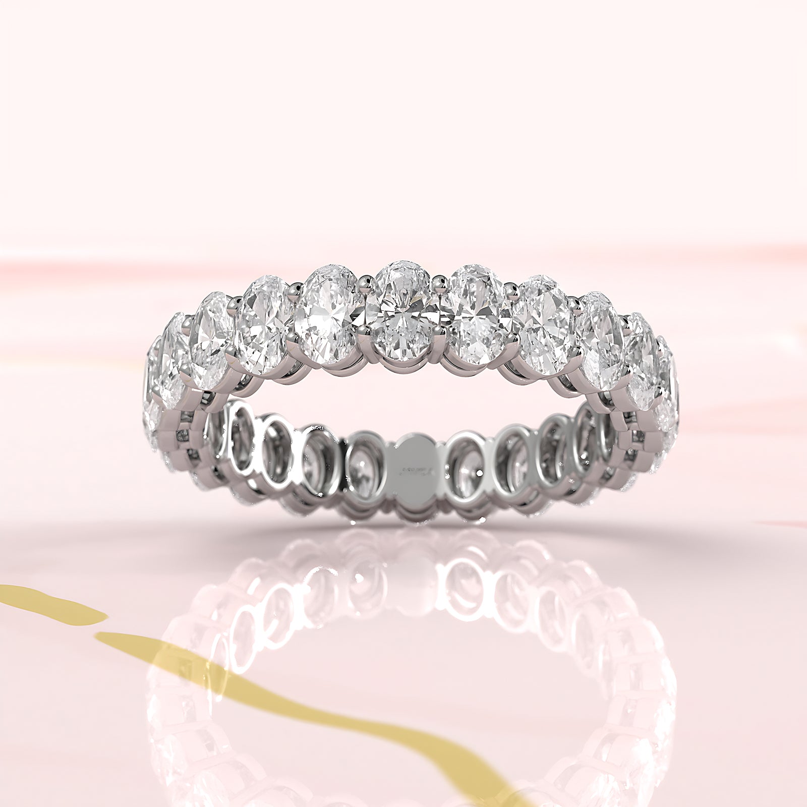 Women's Shared Prong Wedding Band Oval Lab Diamond 4 mm 2.9ctw.