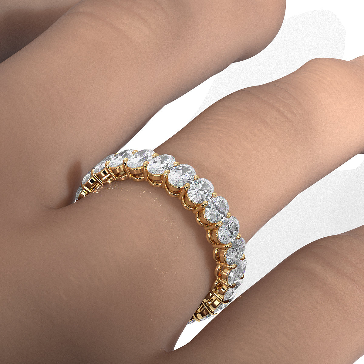 Women's Shared Prong Wedding Band Oval Lab Diamond 4 mm 2.9ctw.