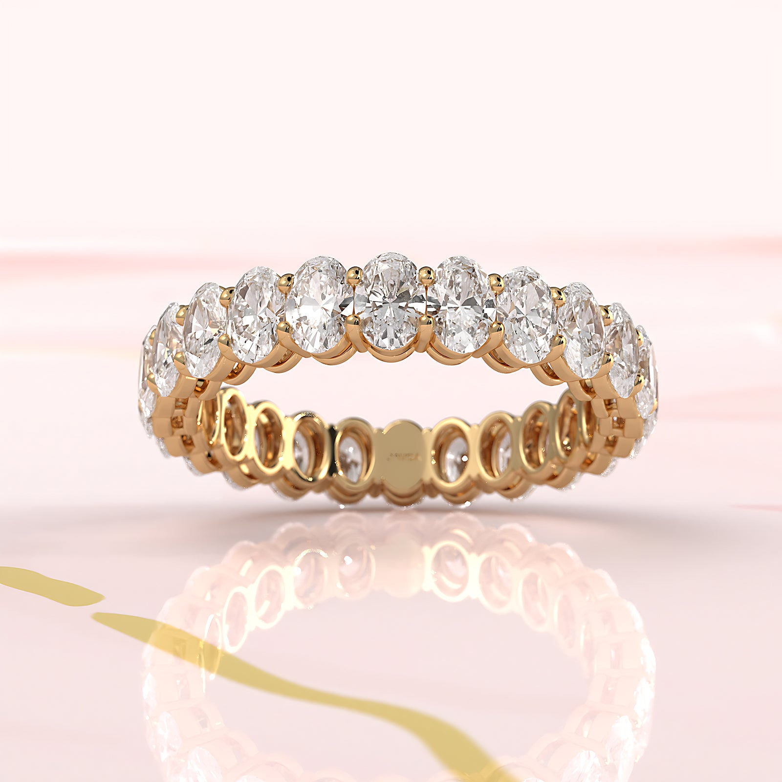 Women's Shared Prong Wedding Band Oval Lab Diamond 4 mm 2.9ctw.