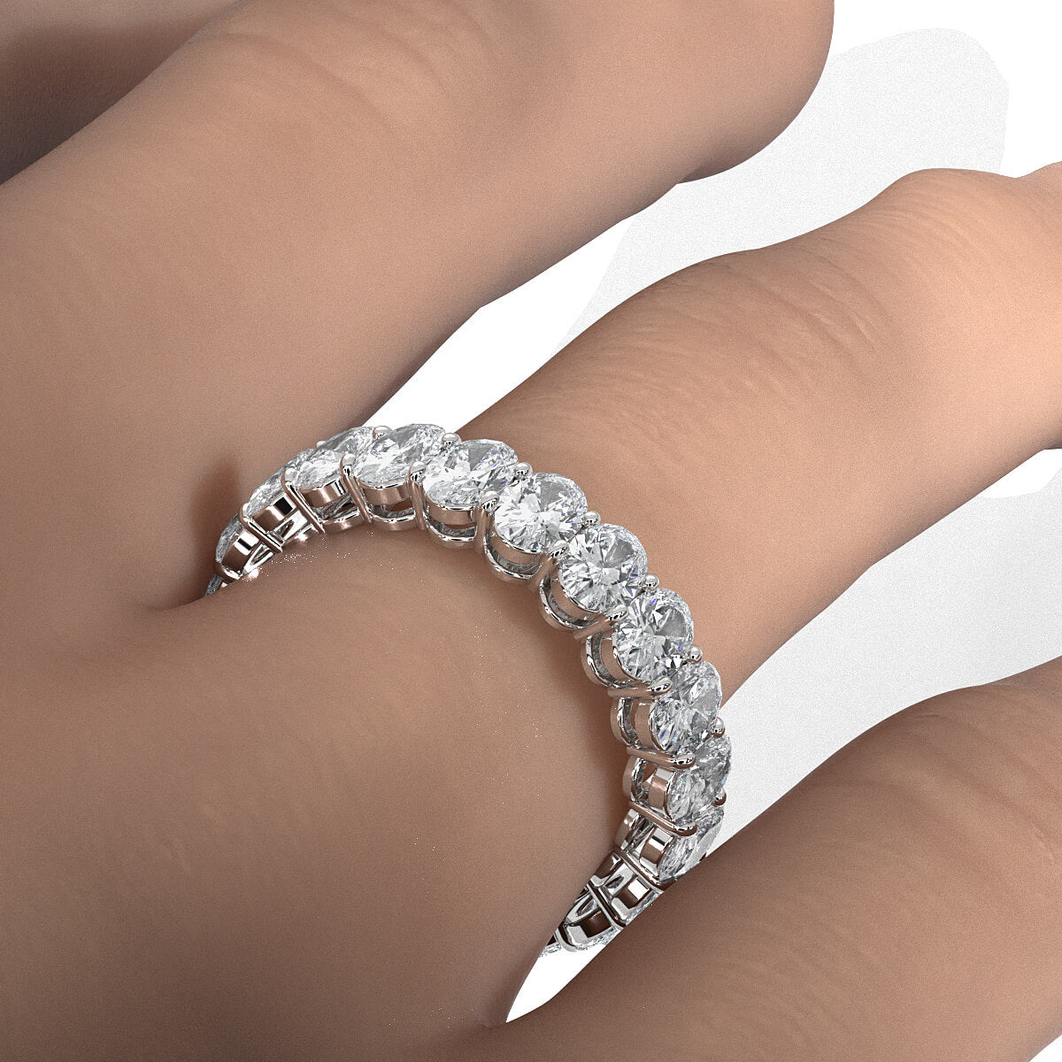 Oval Lab Diamond Women's Shared Prong Wedding Band 4.5X 3.25mm 4ctw.