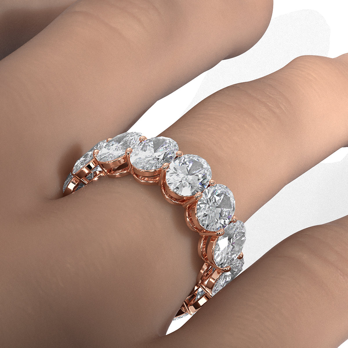 Shared Prong Oval Lab Women's Diamond Eternity Wedding Band 7 mm 10.1ctw.