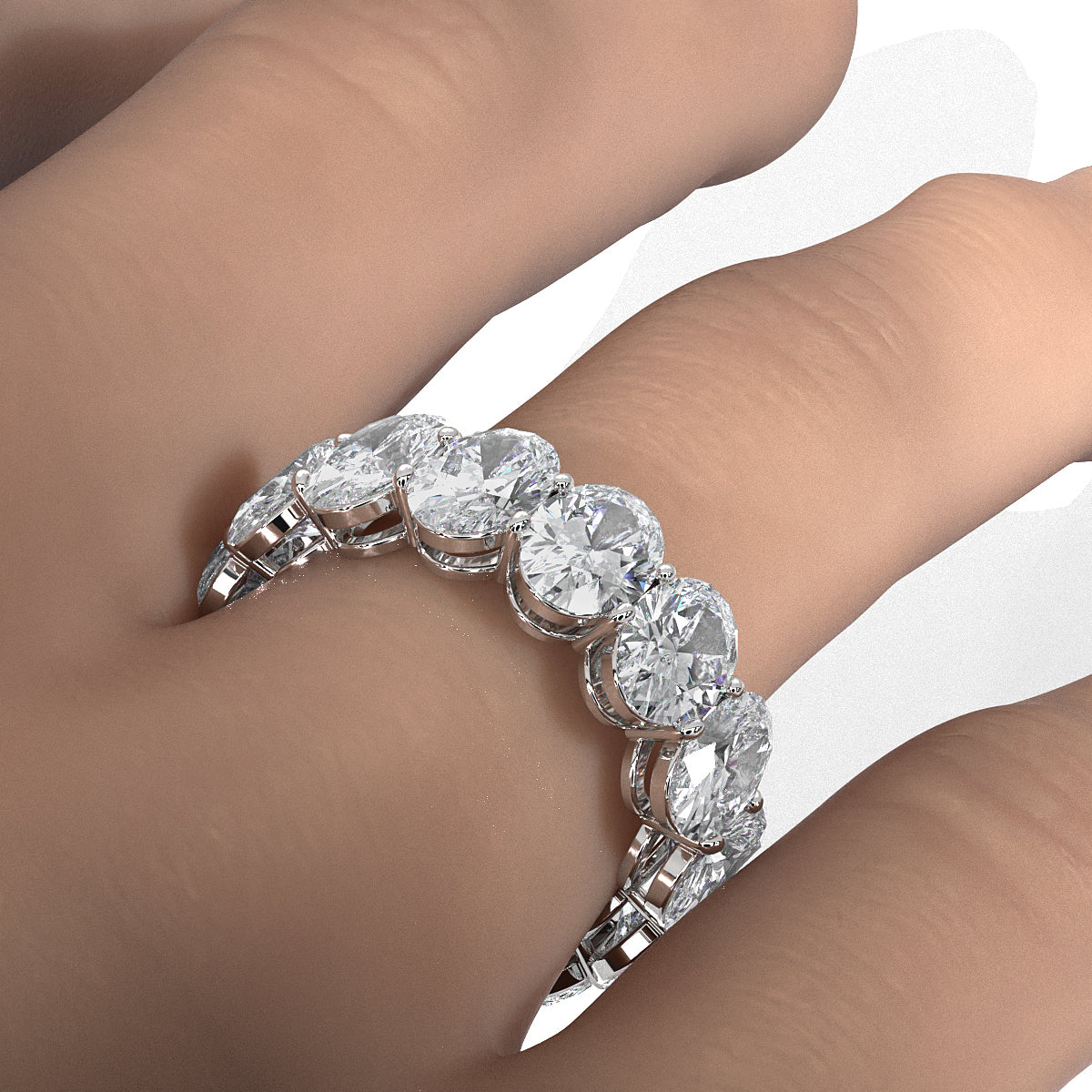 Shared Prong Oval Lab Women's Diamond Eternity Wedding Band 7 mm 10.1ctw.